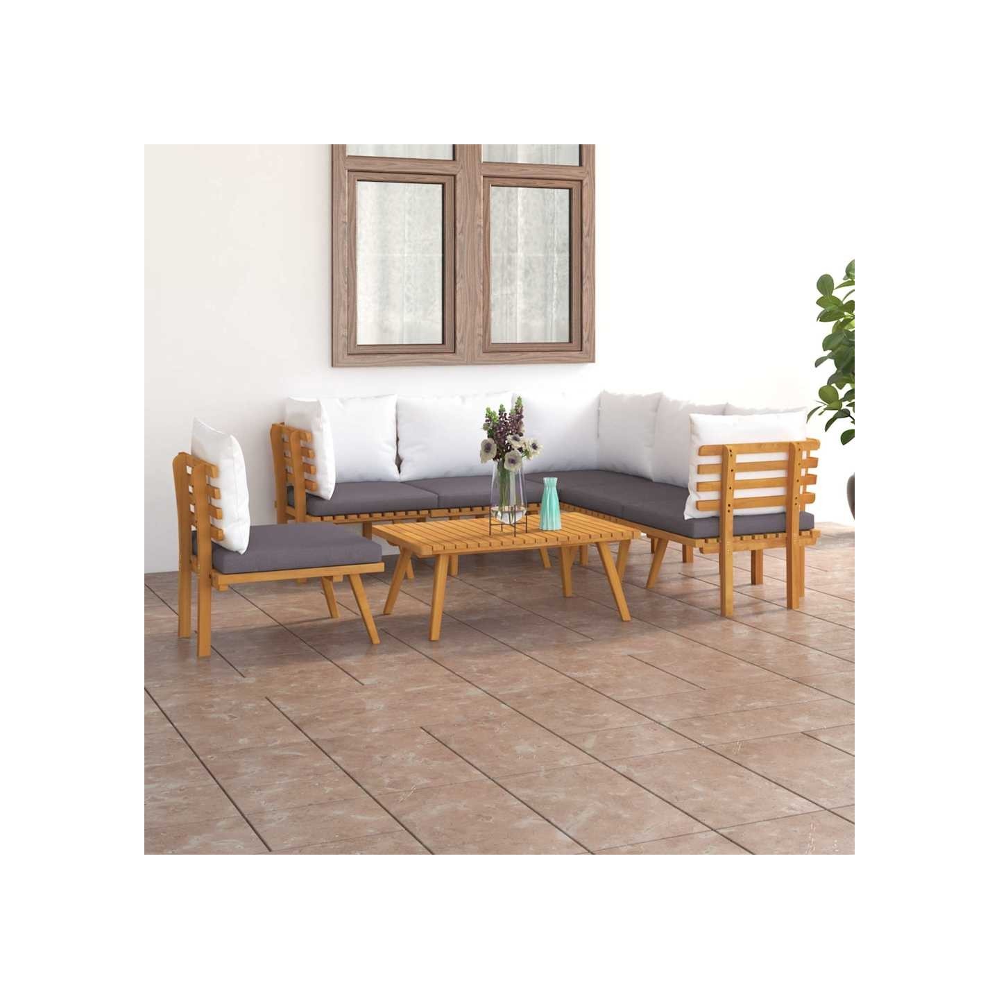 Salon de jardin 7 pcs avec coussins Bois d'acacia solide