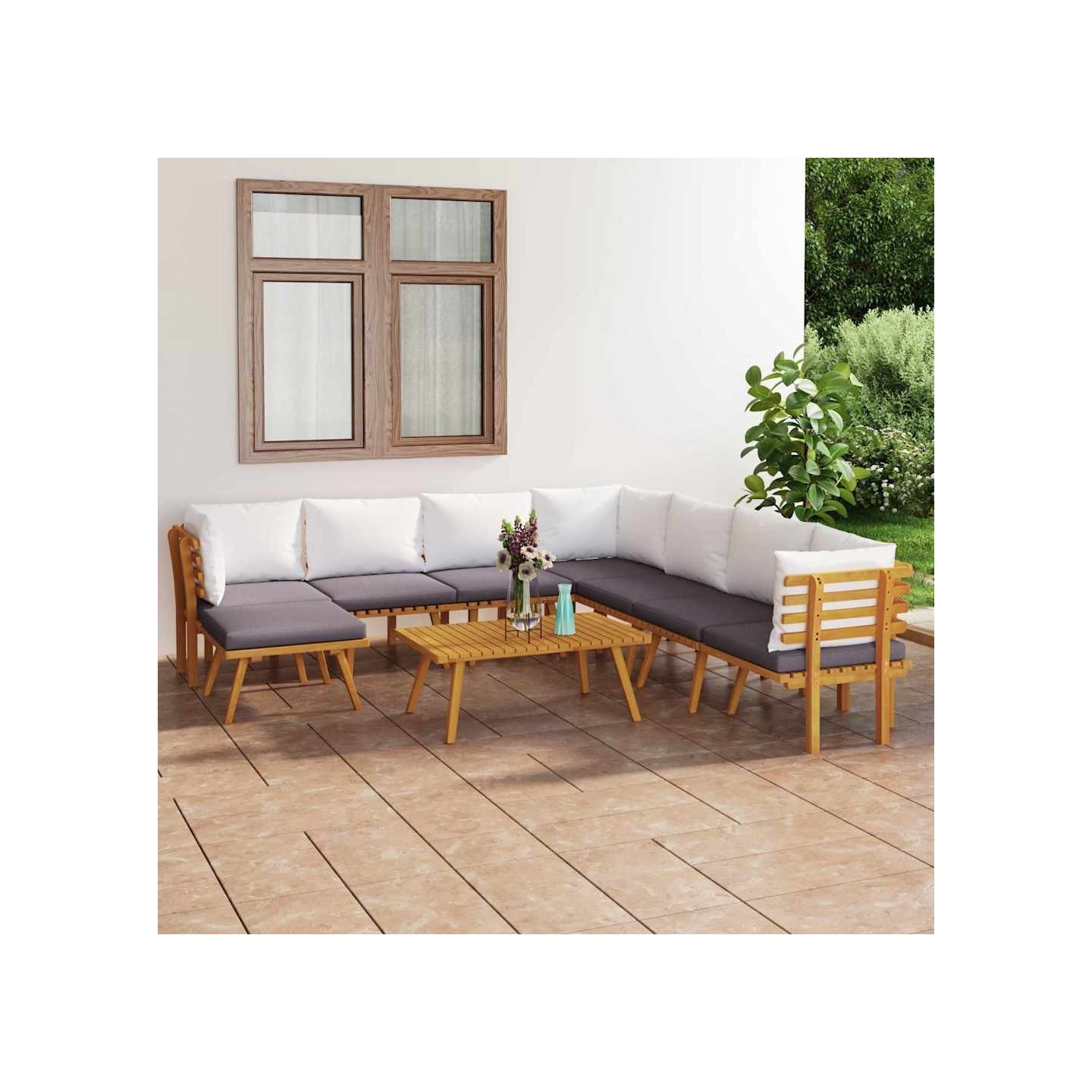 Salon de jardin 9 pcs avec coussins Bois d'acacia solide