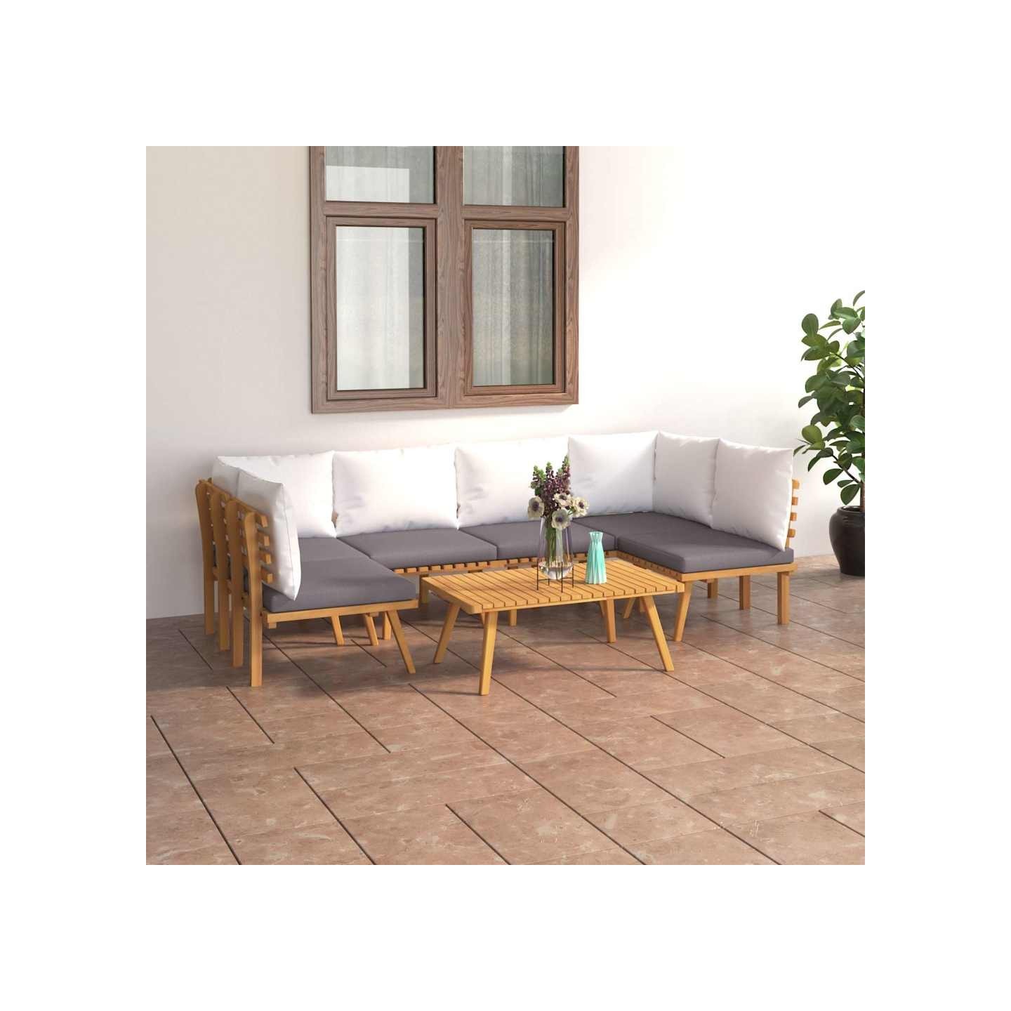 Salon de jardin 7 pcs avec coussins Bois d'acacia solide