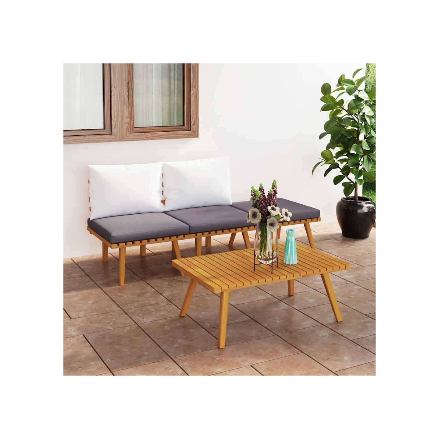 Salon de jardin 4 pcs avec coussins Bois d'acacia solide