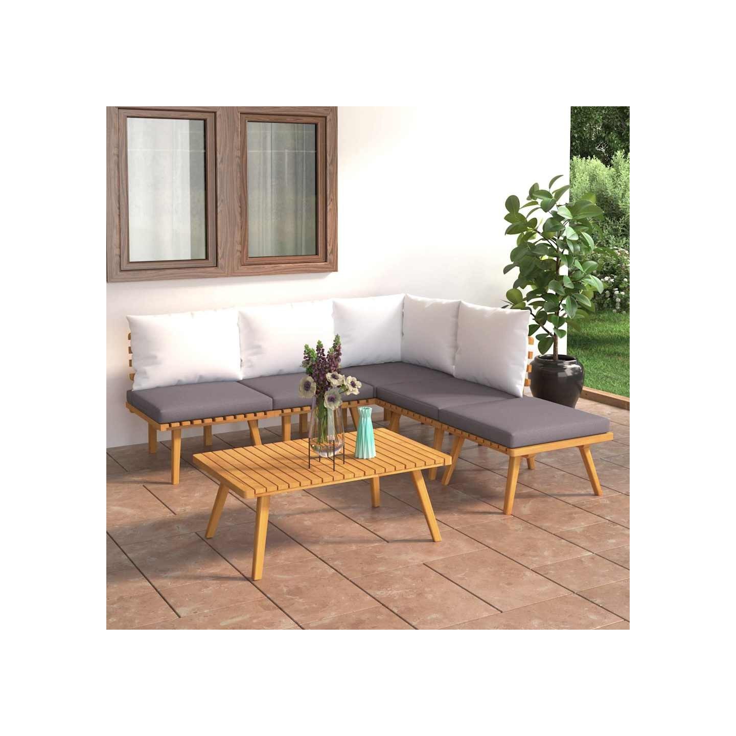 Salon de jardin 6 pcs avec coussins Bois d'acacia solide