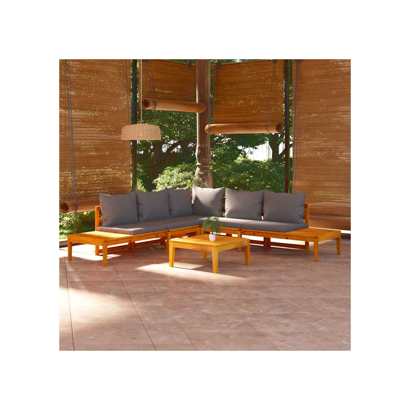 Salon de jardin 4 pcs avec coussins gris foncé Bois d'acacia