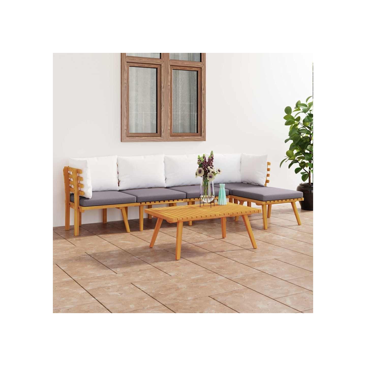 Salon de jardin 6 pcs avec coussins Bois d'acacia solide