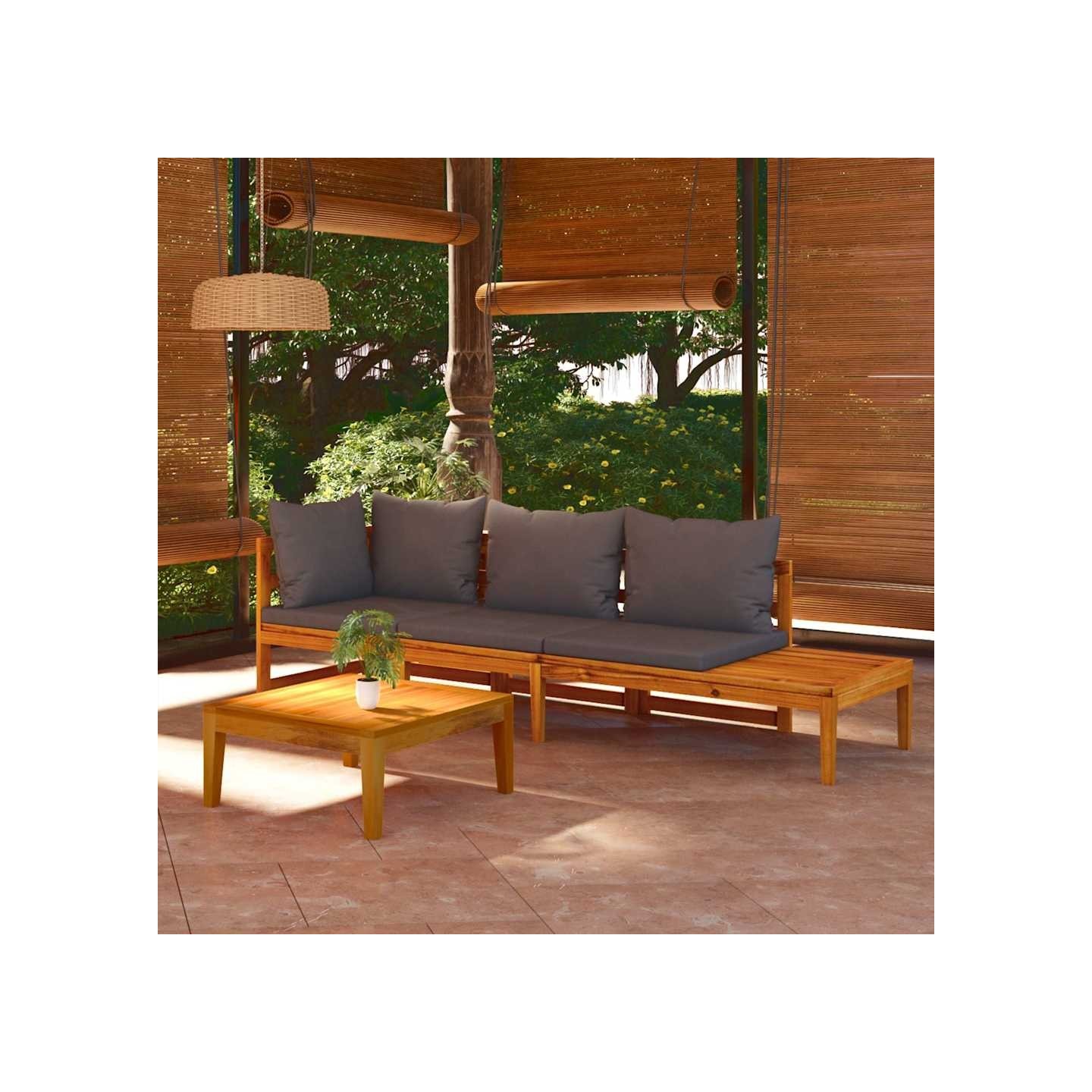 Salon de jardin 3 pcs avec coussins gris foncé Bois d'acacia