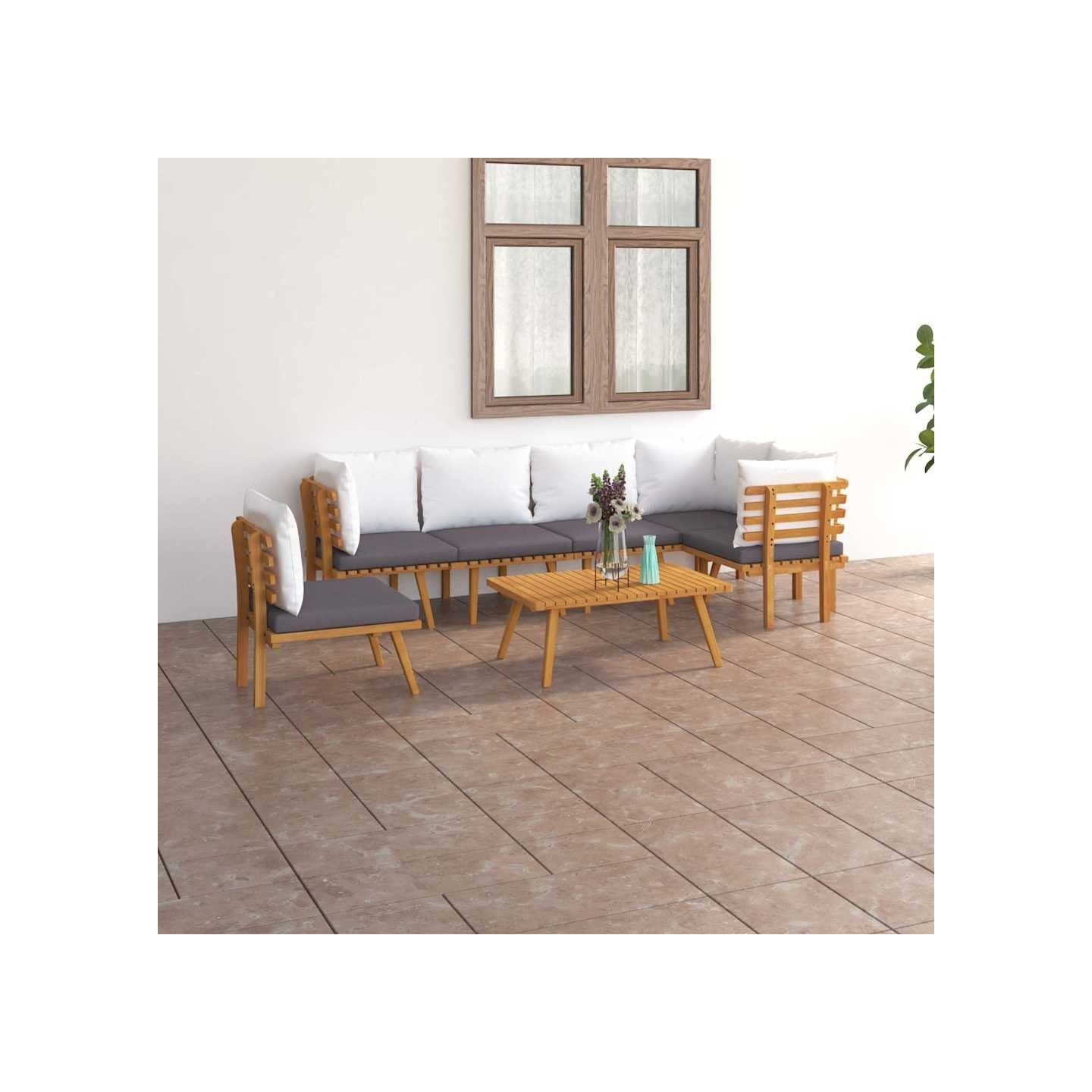 Salon de jardin 7 pcs avec coussins Bois d'acacia solide
