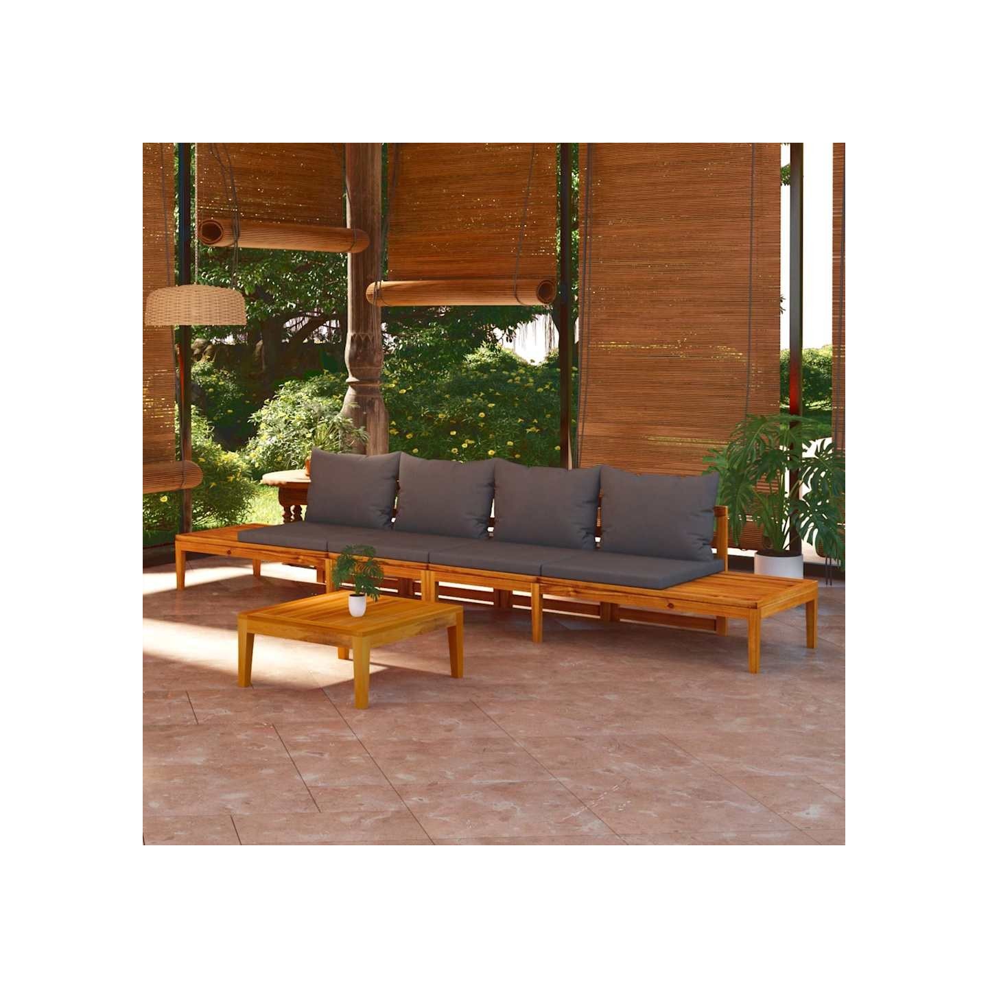 Bancs de jardin avec coussins gris foncé lot de 2 Bois d'acacia