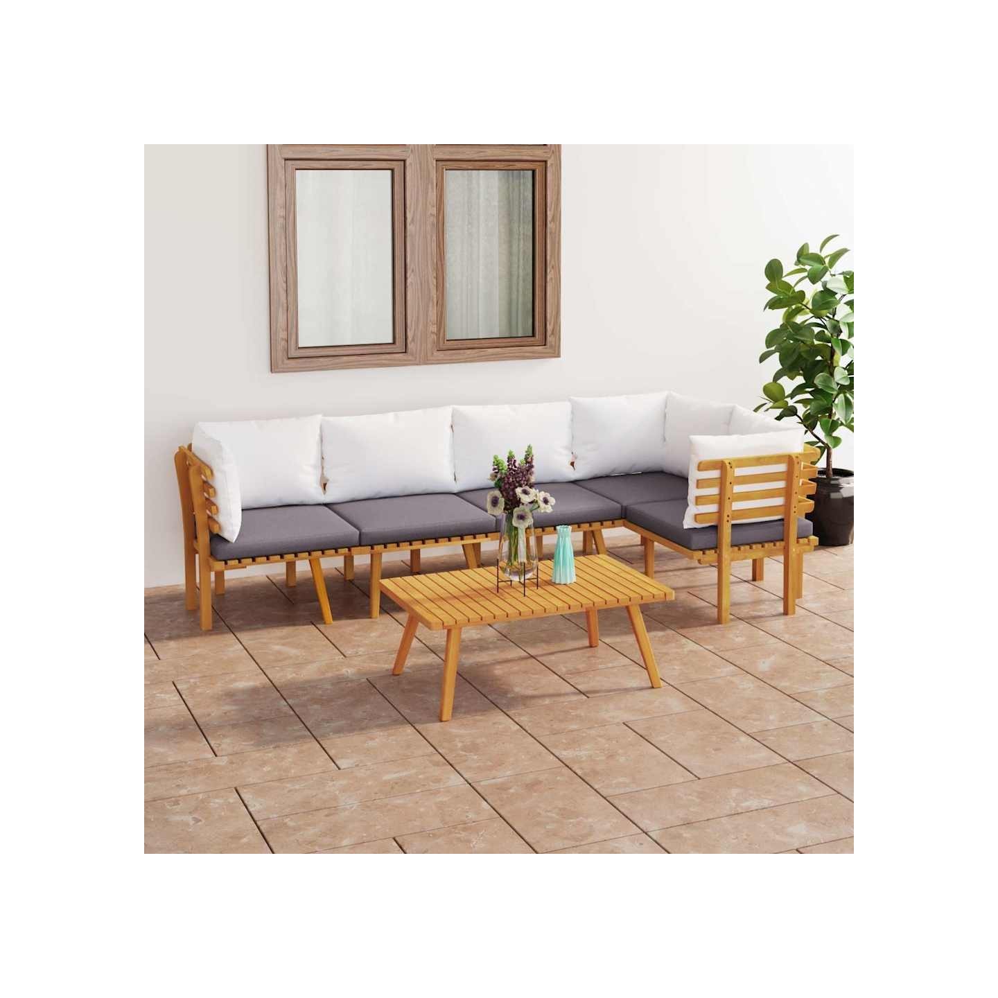 Salon de jardin 6 pcs avec coussins Bois d'acacia solide