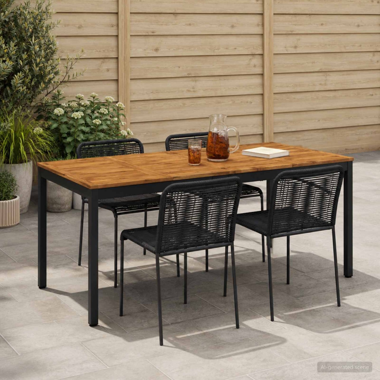 Table de dîner de jardin Naturel et noir 147 x 88,5 x 75 cm