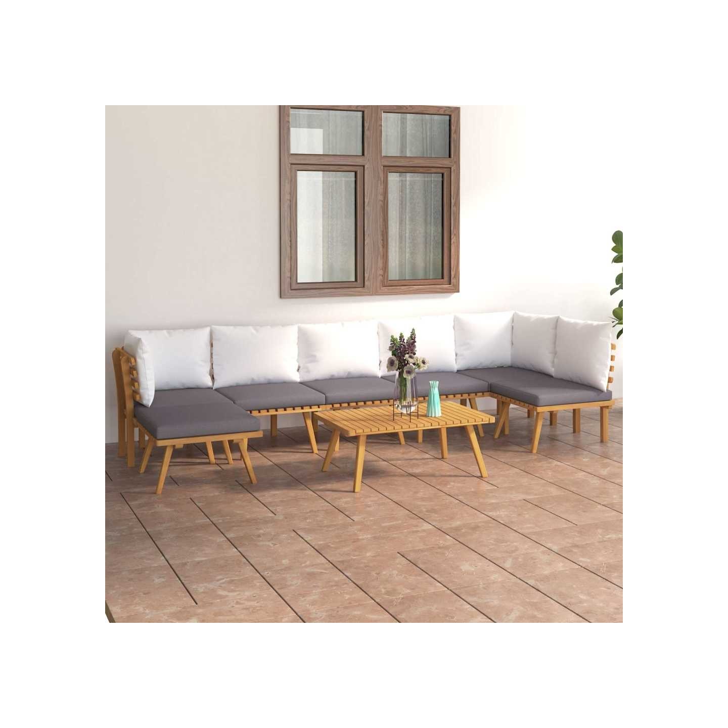 Salon de jardin 8 pcs avec coussins Bois d'acacia solide
