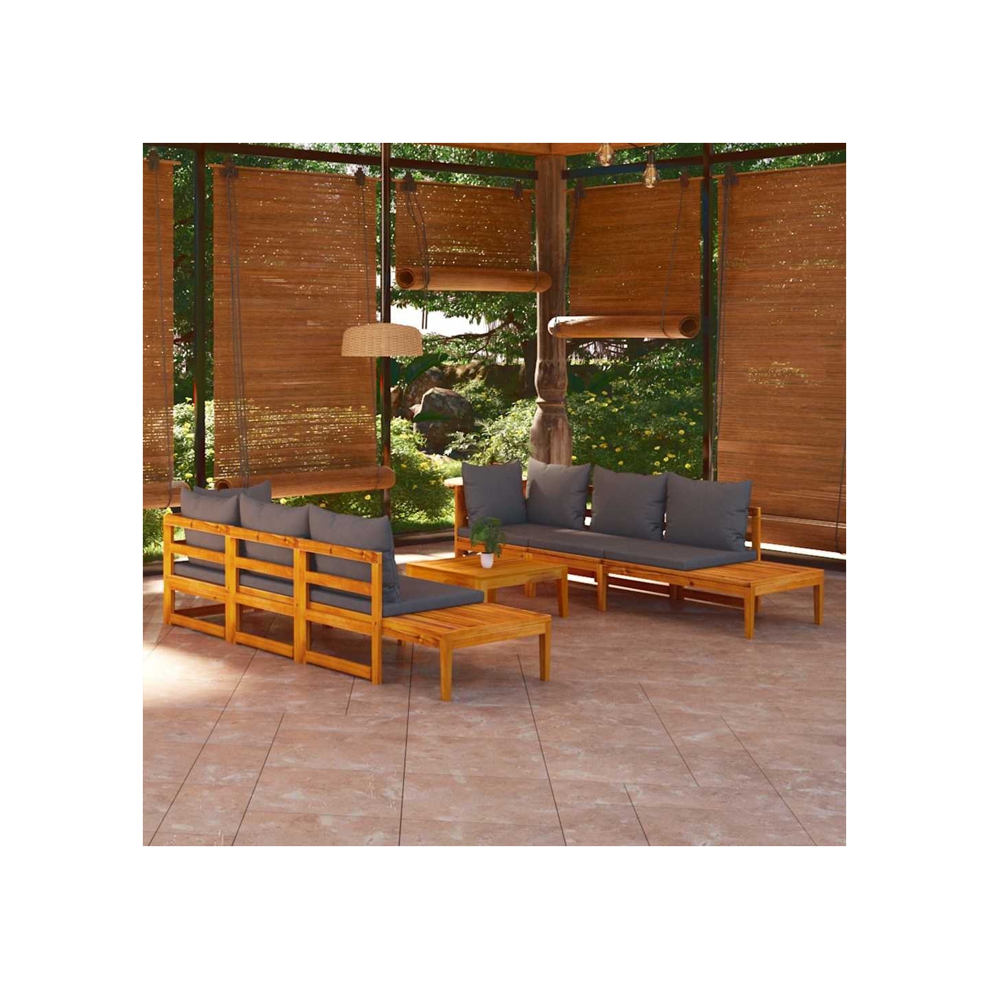 Salon de jardin 5 pcs avec coussins gris foncé Bois d'acacia