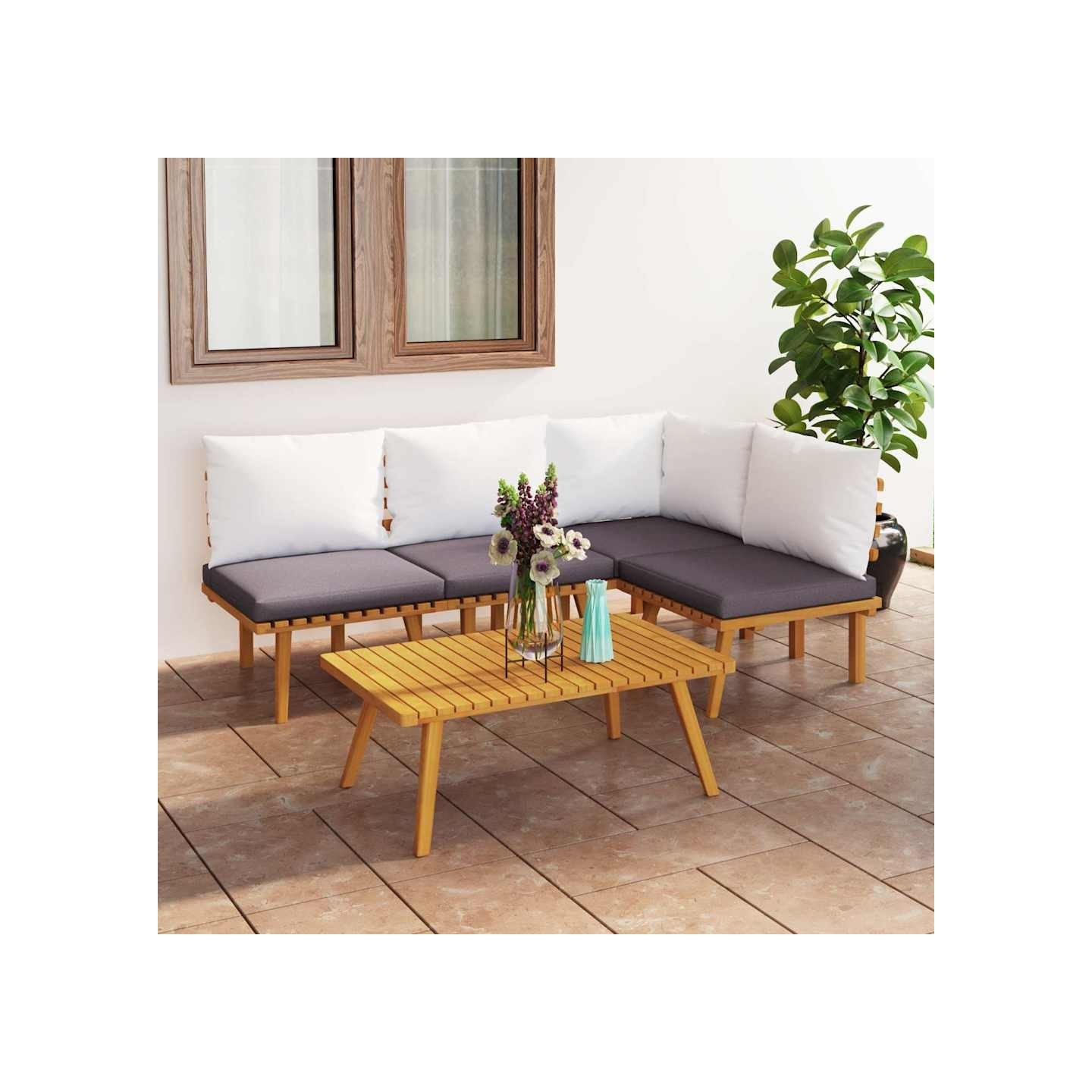 Salon de jardin 5 pcs avec coussins Bois d'acacia solide
