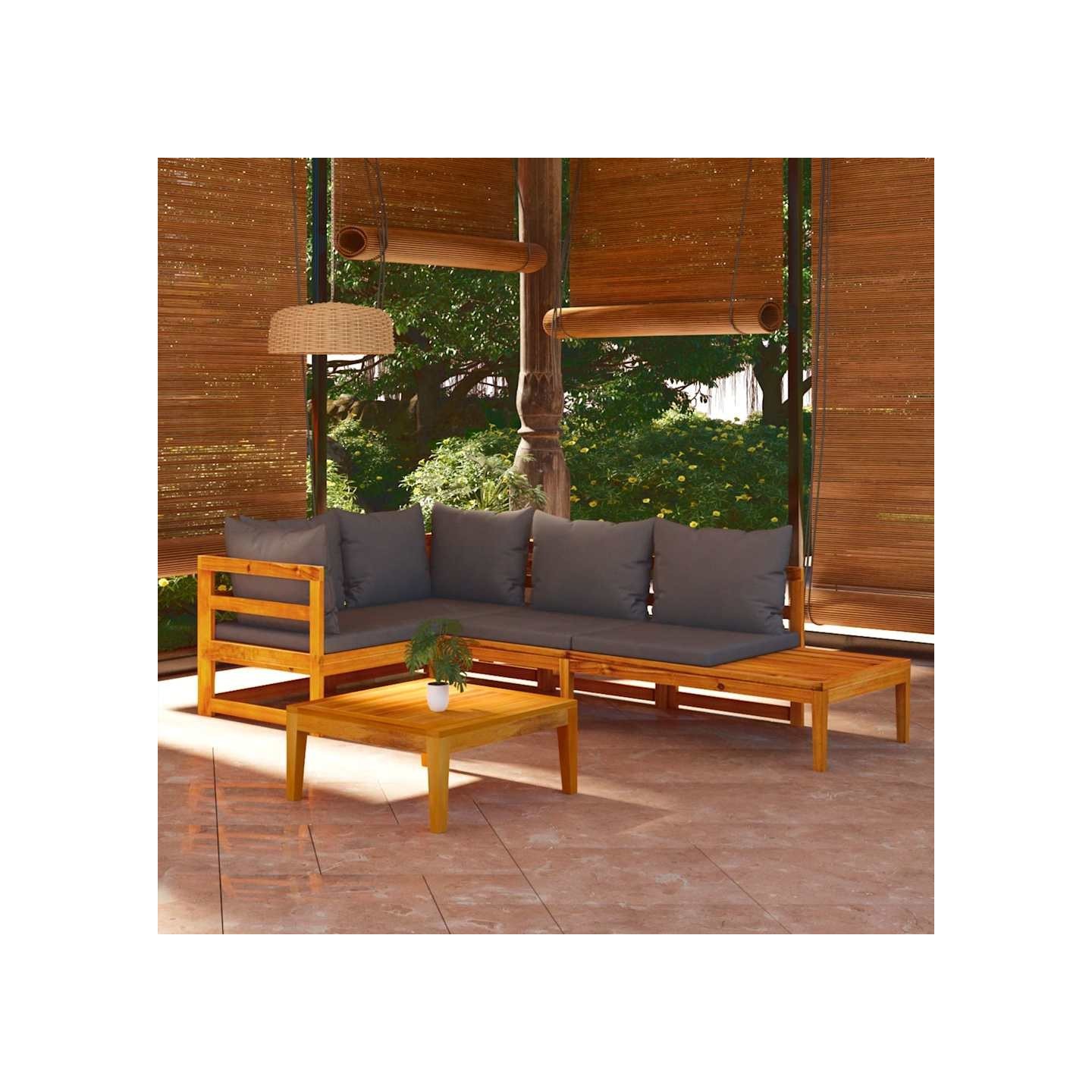 Salon de jardin 4 pcs avec coussins gris foncé Bois d'acacia