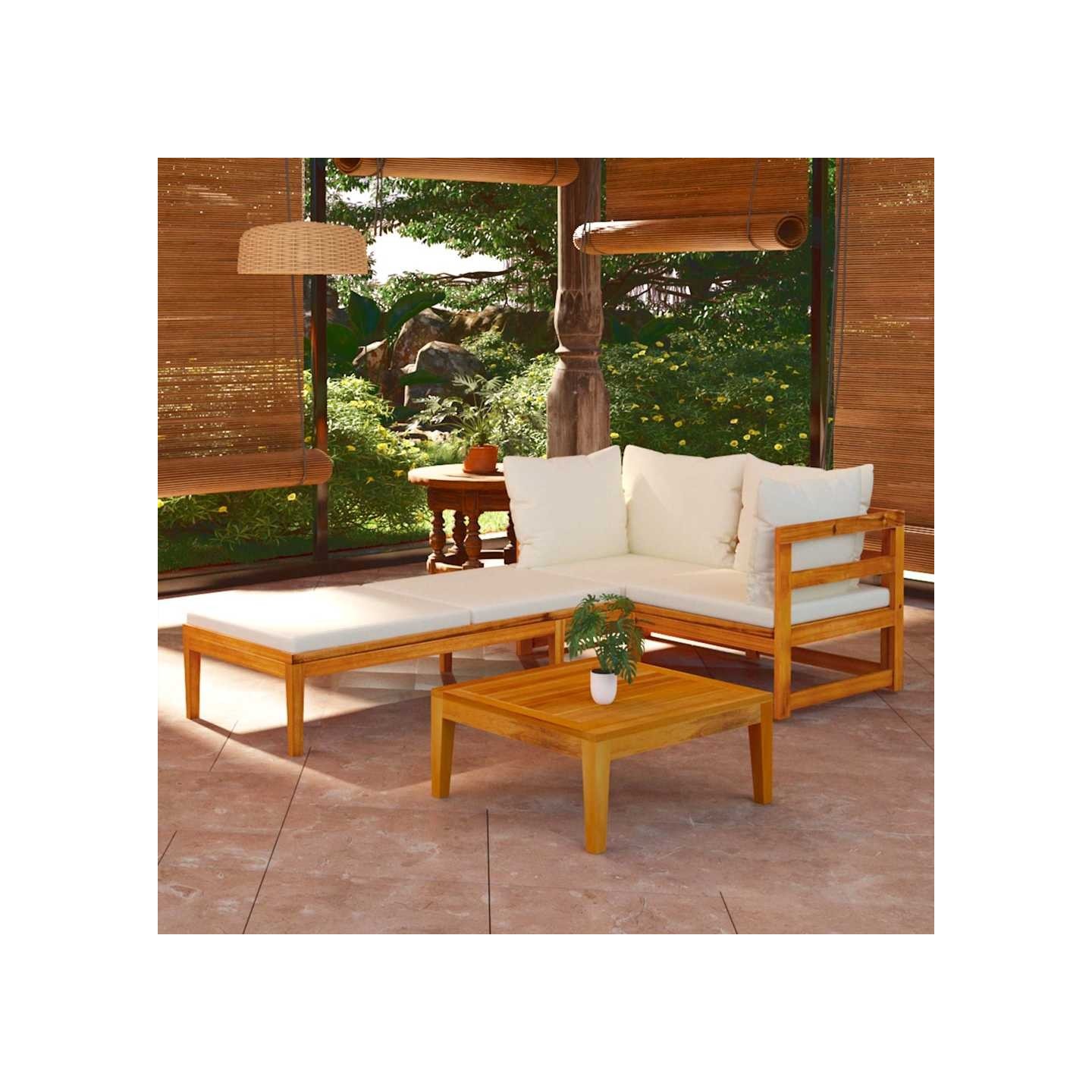 Salon de jardin 3 pcs avec coussins blanc crème Bois d'acacia