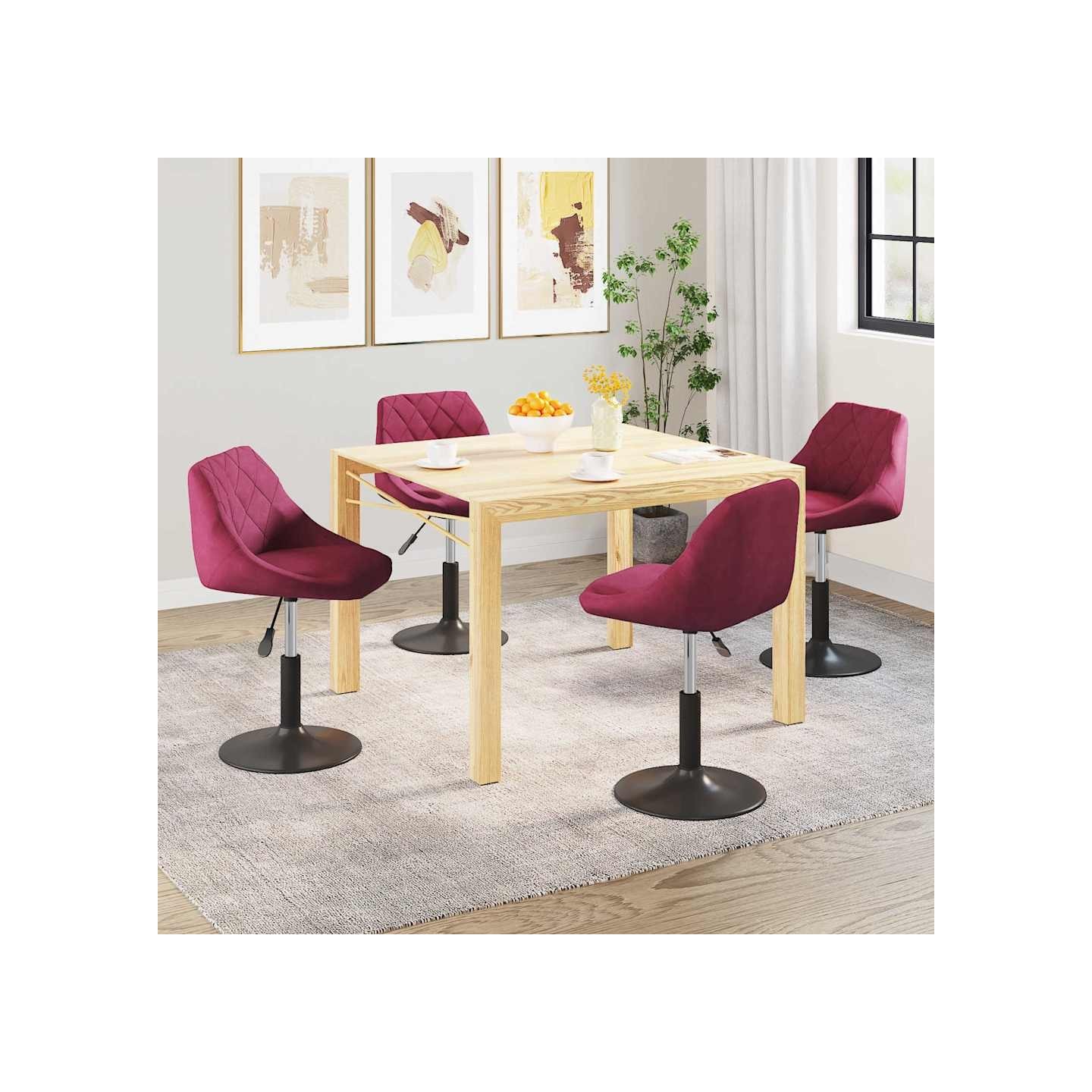 Chaises à manger pivotantes lot de 4 rouge bordeaux velours