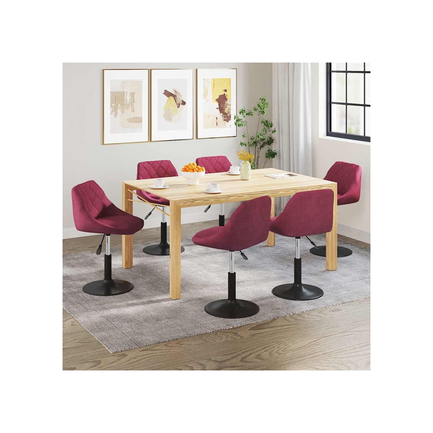 Chaises à manger pivotantes lot de 6 rouge bordeaux velours