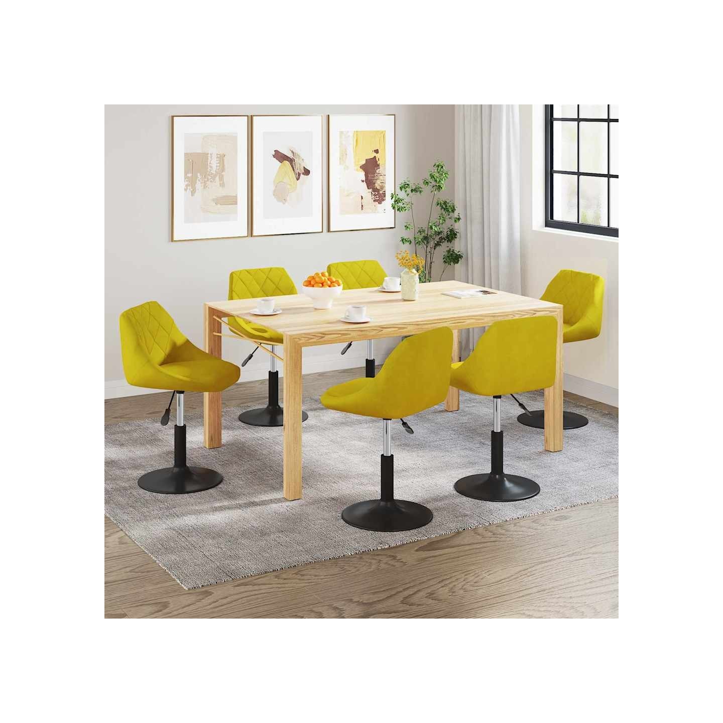 Chaises à manger pivotantes lot de 6 jaune moutarde velours