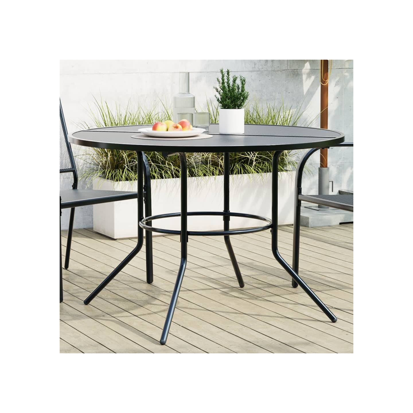 Table de patio ronde anthracite acier enduit de poudre
