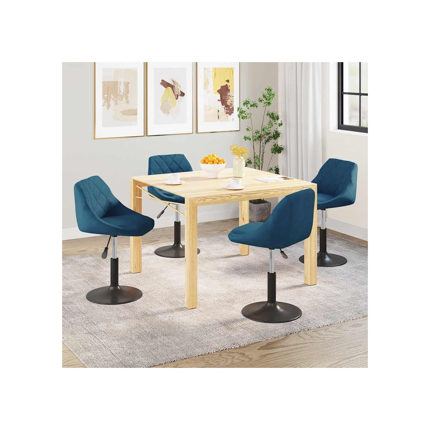 Chaises pivotantes à manger lot de 4 bleu velours
