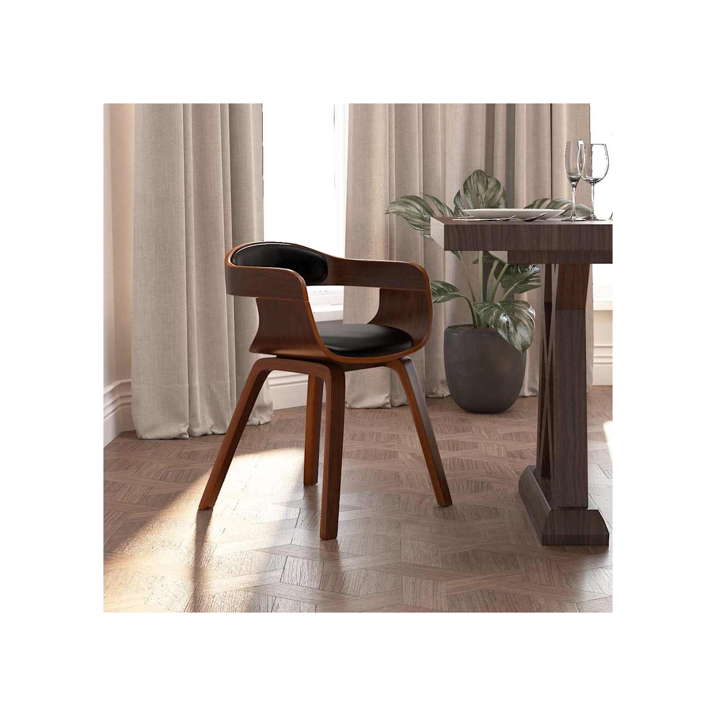 Chaise à manger Noir Bois courbé et similicuir