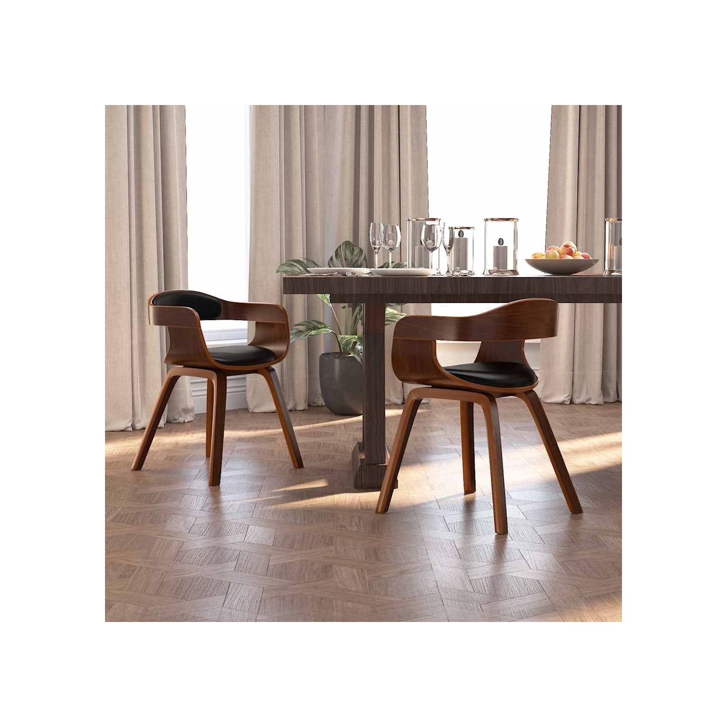 Chaises à manger lot de 2 noir bois courbé et similicuir