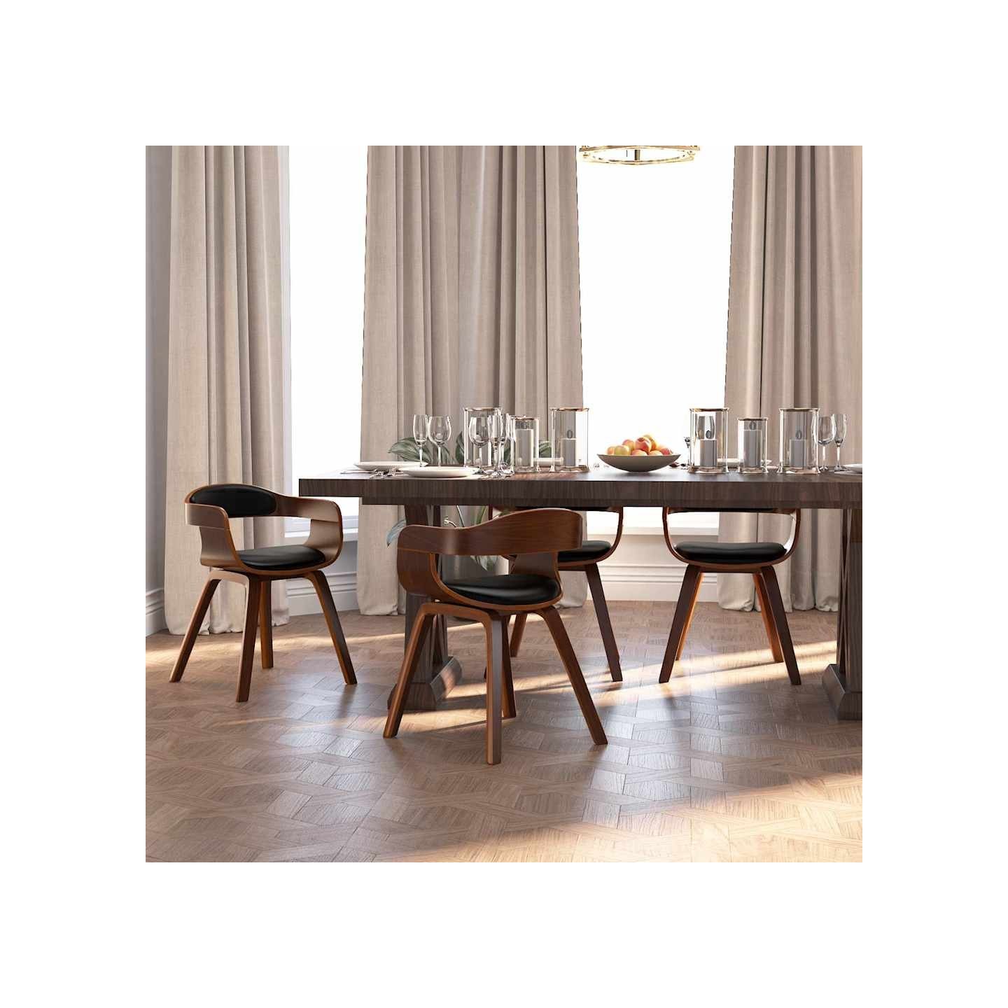 Chaises à manger lot de 4 noir bois courbé et similicuir