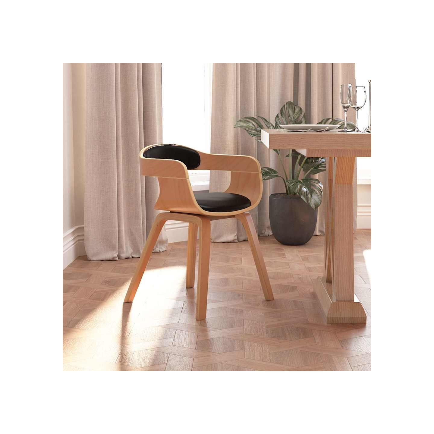 Chaise à manger Noir Bois courbé et similicuir