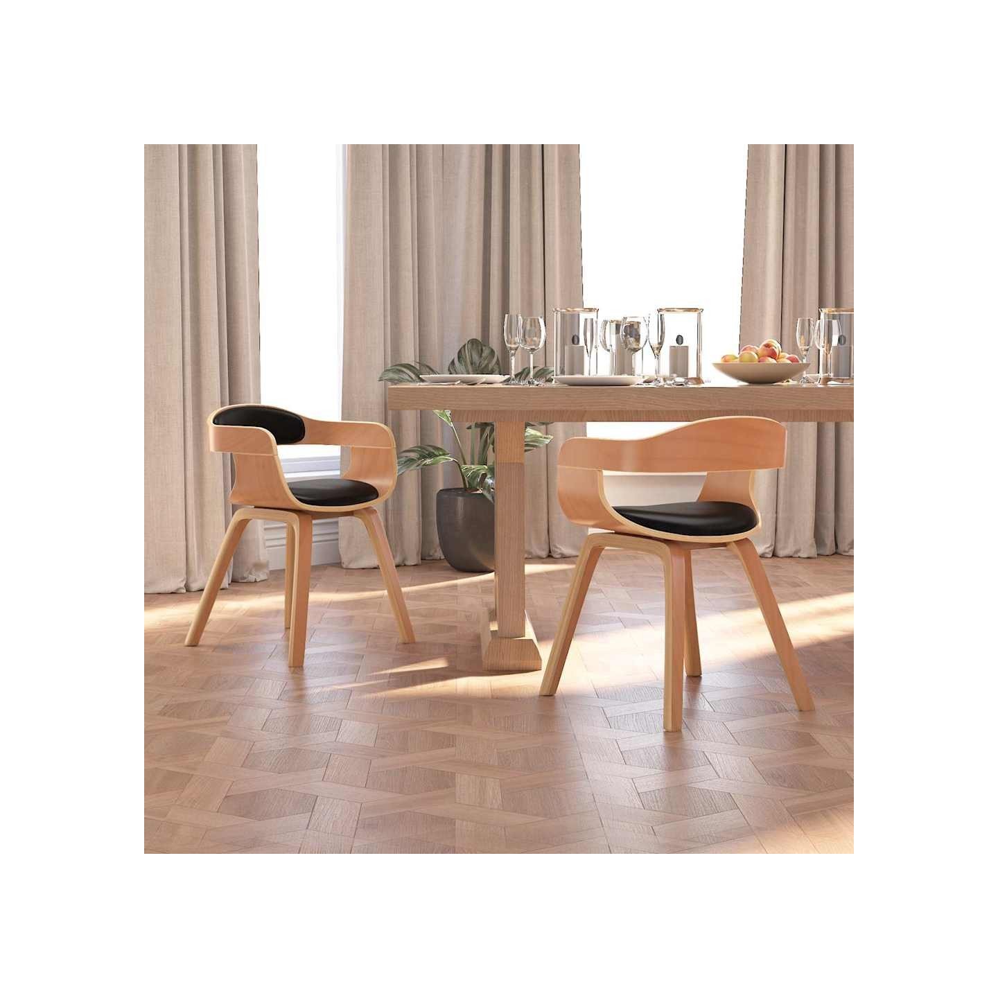Chaises à manger lot de 2 noir bois courbé et similicuir