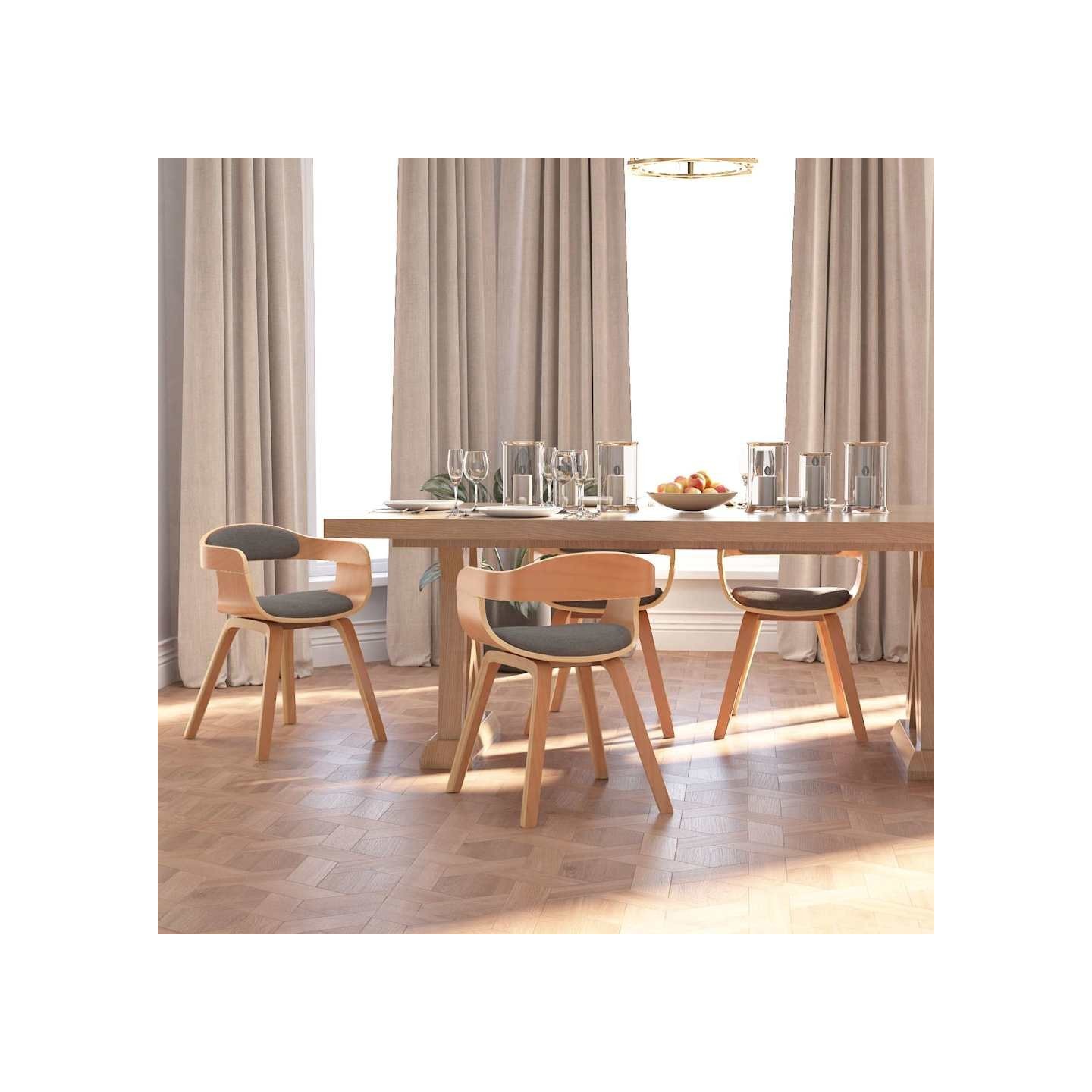 Chaises à manger lot de 4 gris clair bois courbé et tissu