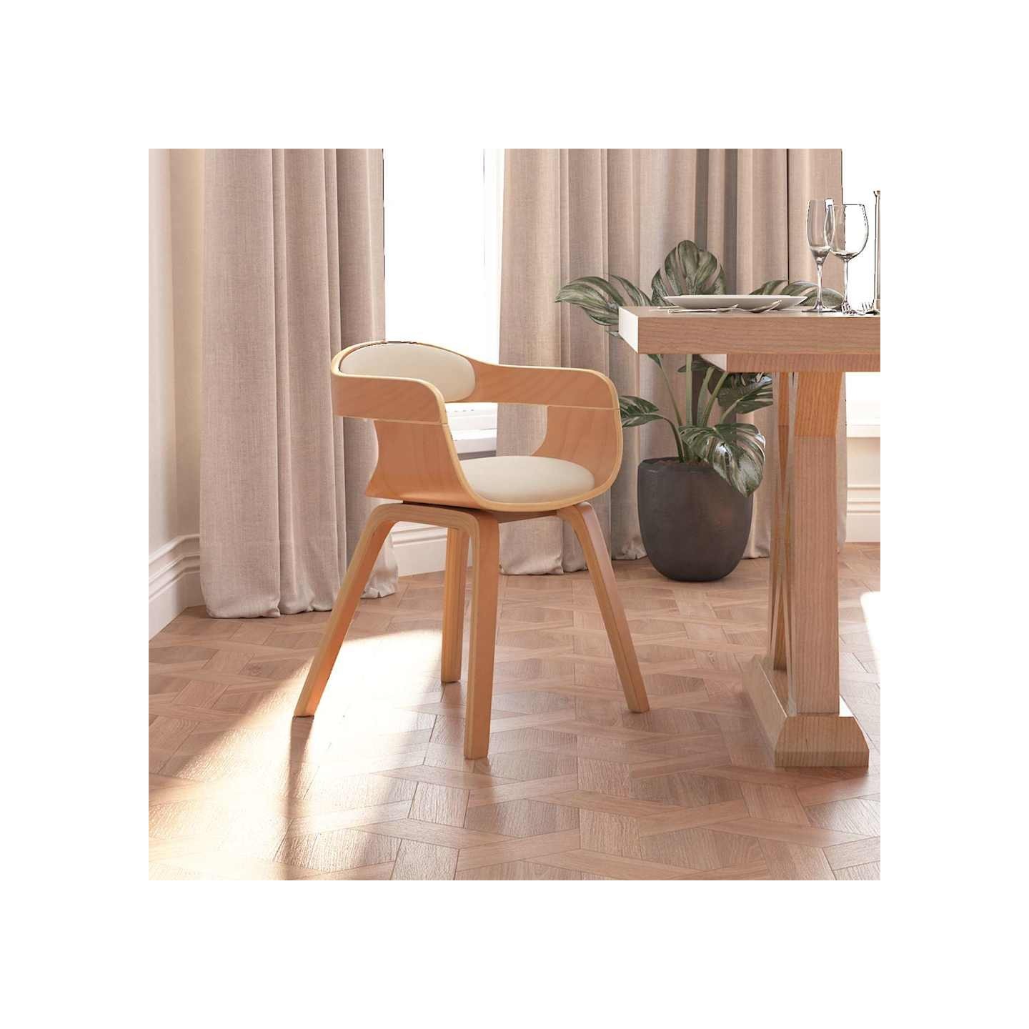 Chaise à manger Crème Similicuir et bois courbé