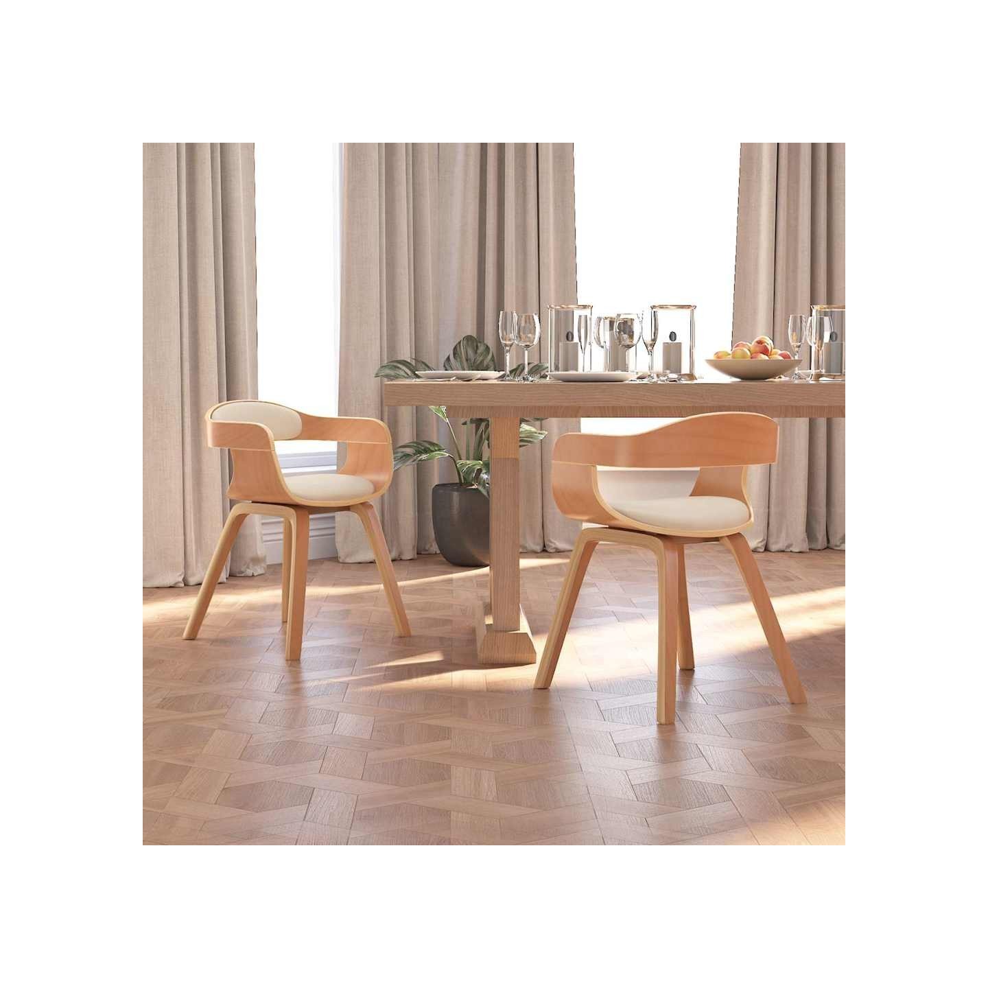 Chaises à manger lot de 2 crème similicuir et bois courbé