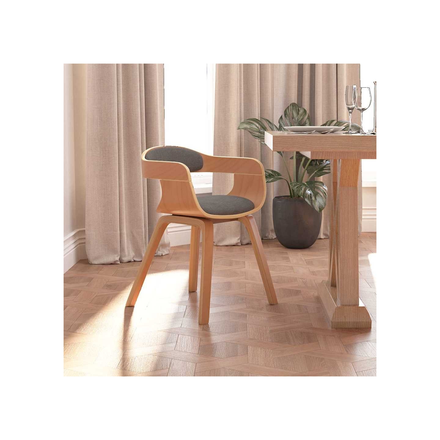 Chaise à manger Gris clair Bois courbé et tissu