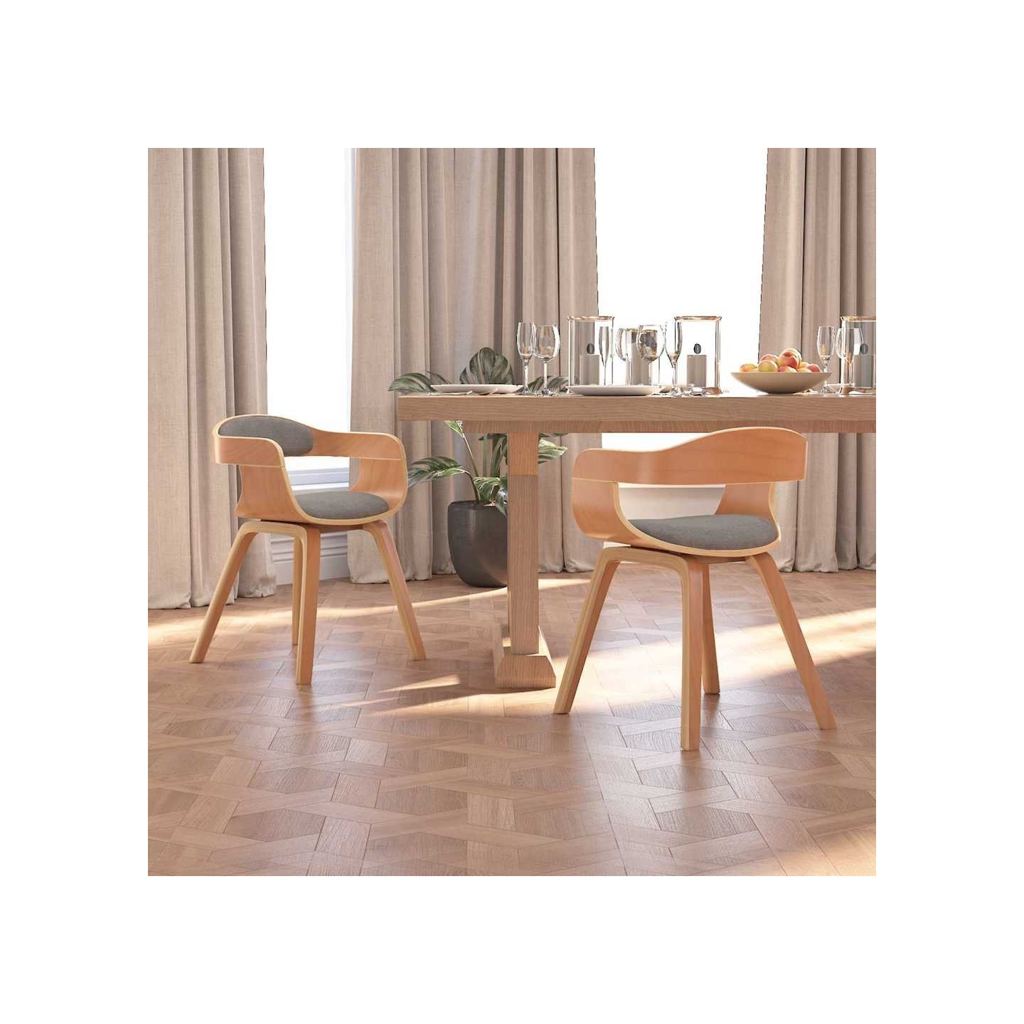 Chaises à manger lot de 2 taupe bois courbé et tissu