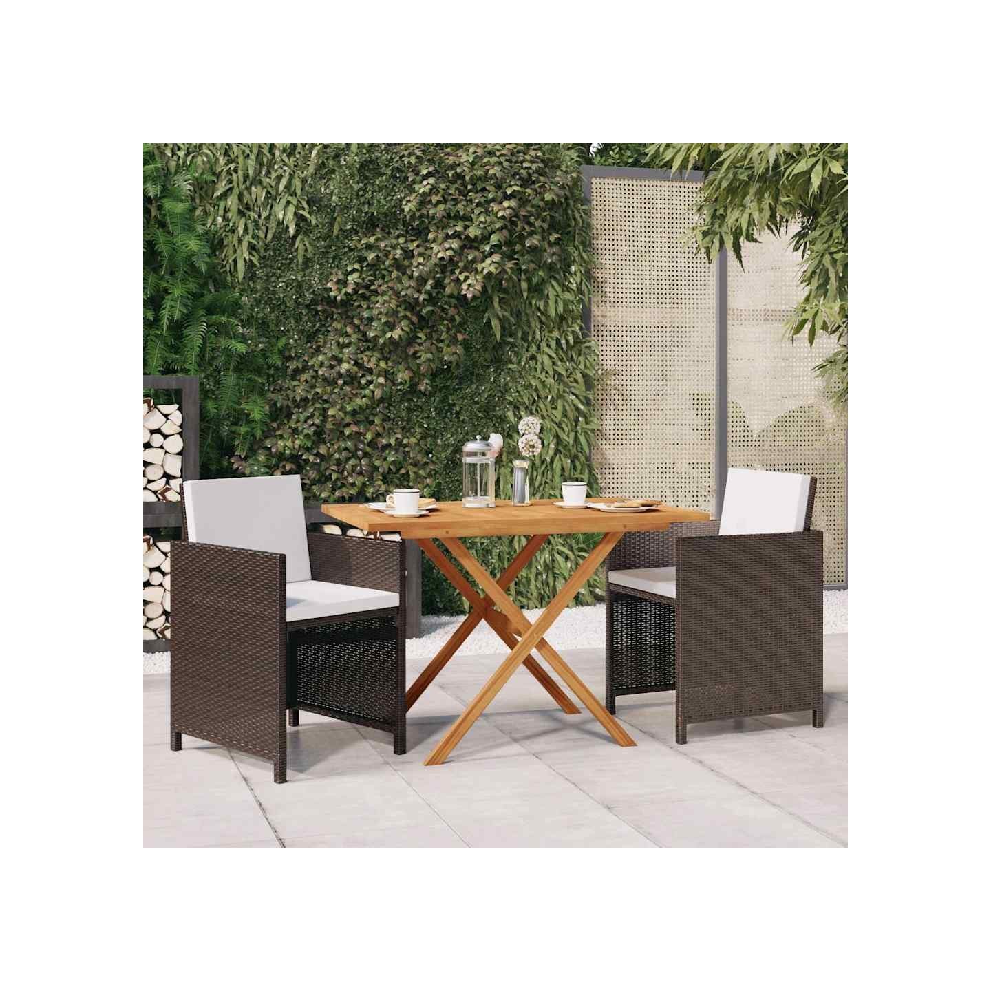 Ensemble à manger de jardin et coussins 3 pcs Marron