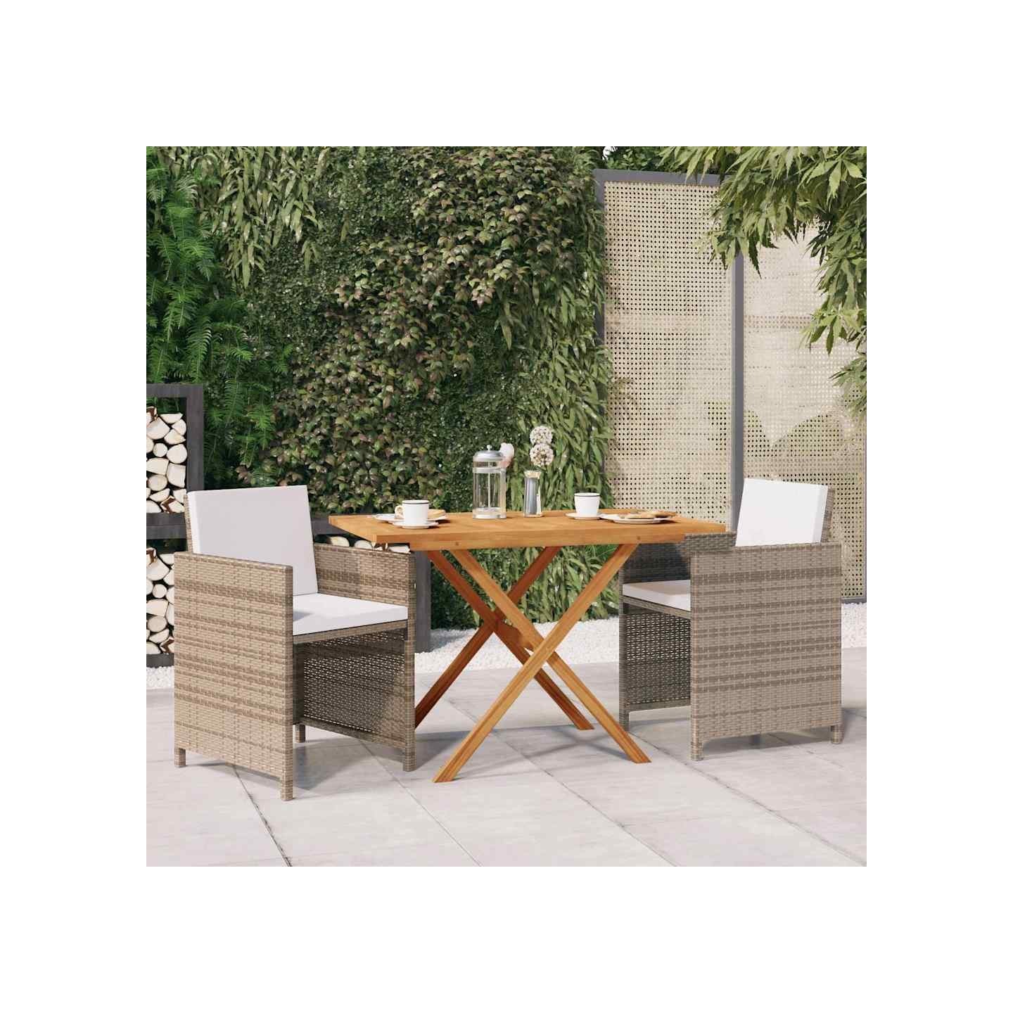 Ensemble à manger de jardin 3 pcs avec coussins Beige