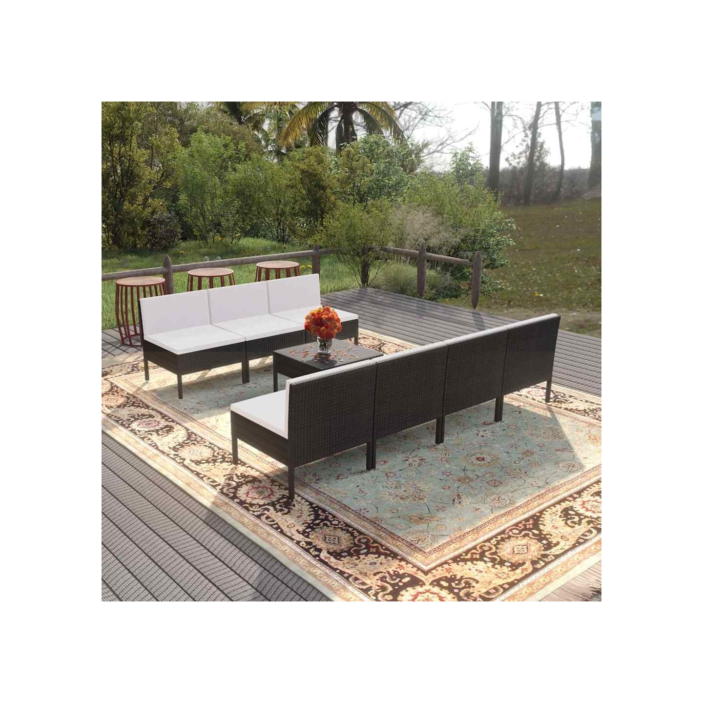 Salon de jardin 8 pcs avec coussins résine tressée noir