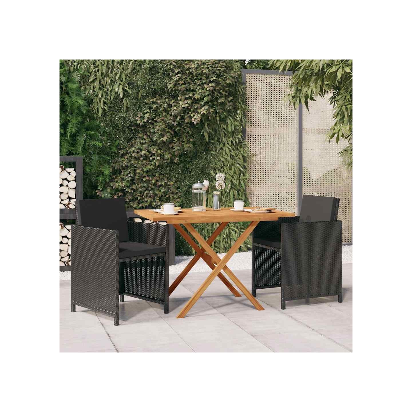 Ensemble à manger de jardin avec coussins 3 pcs noir