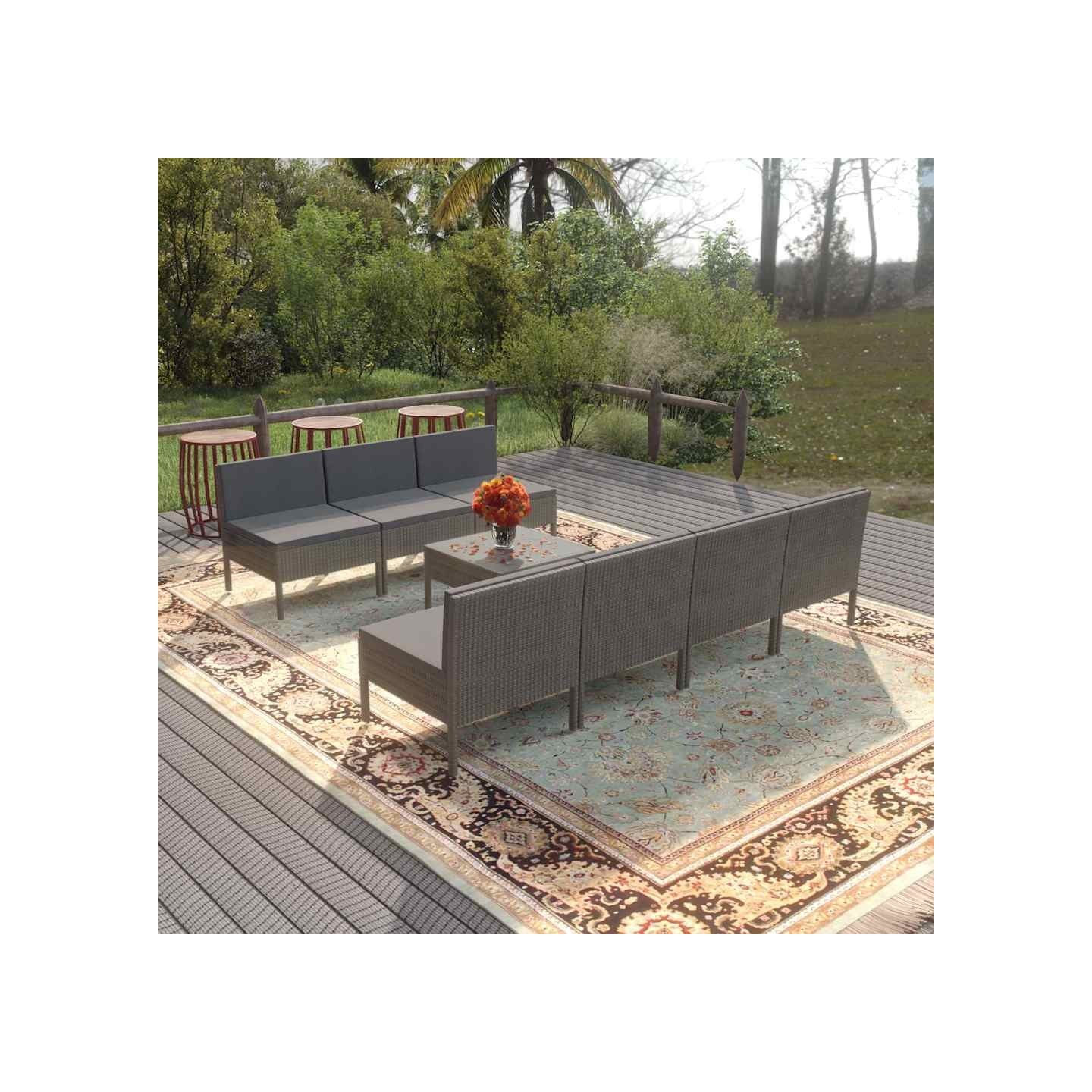 Salon de jardin 8 pcs avec coussins résine tressée gris
