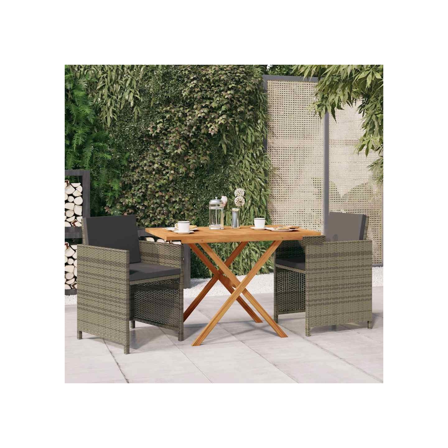 Ensemble à manger de jardin 3 pcs avec coussins Gris