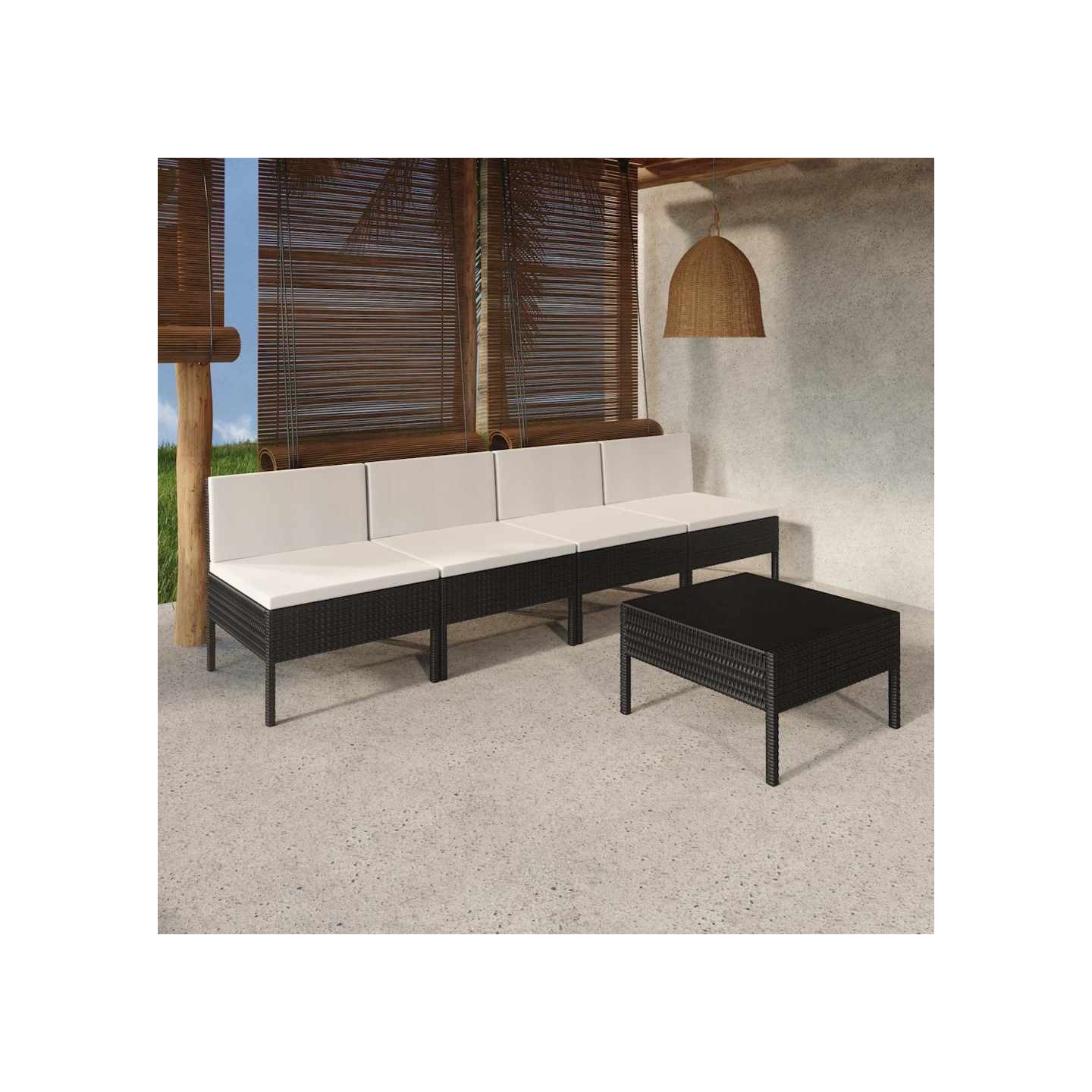 Salon de jardin 5 pcs avec coussins résine tressée noir