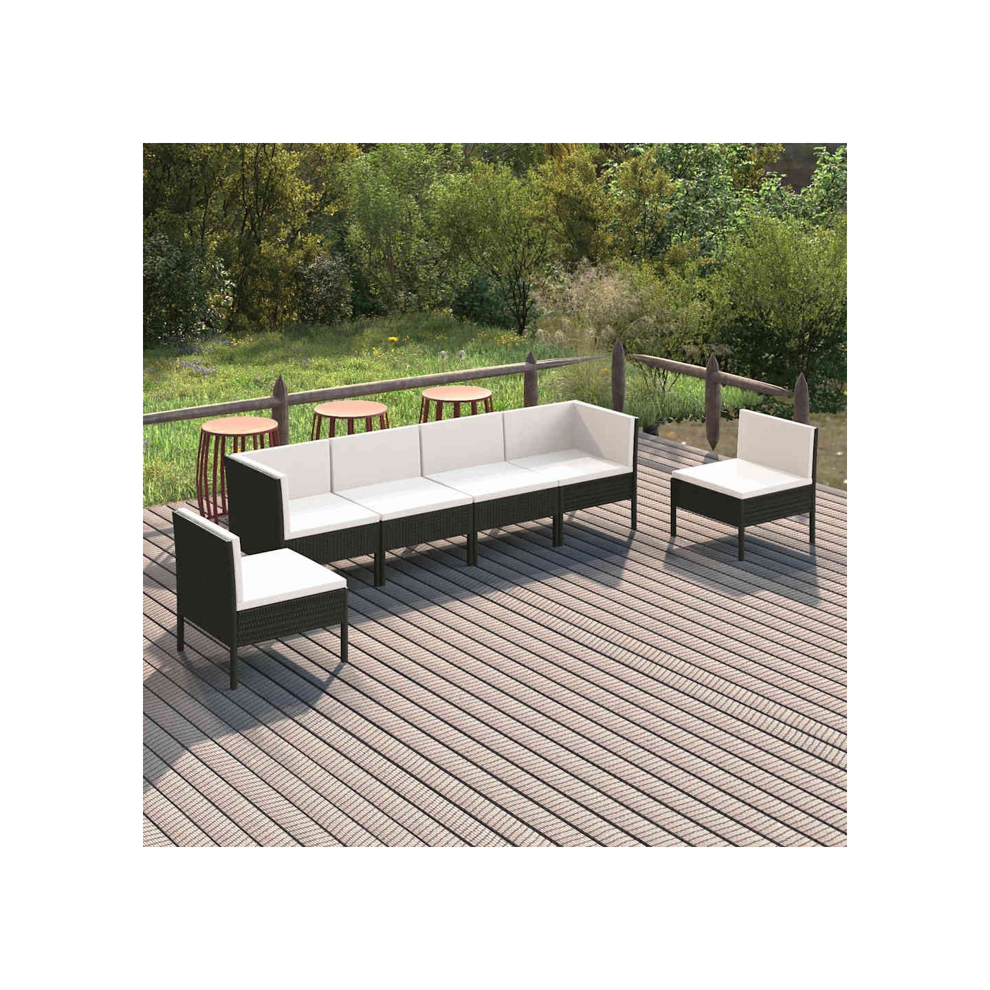 Salon de jardin 6 pcs avec coussins résine tressée noir