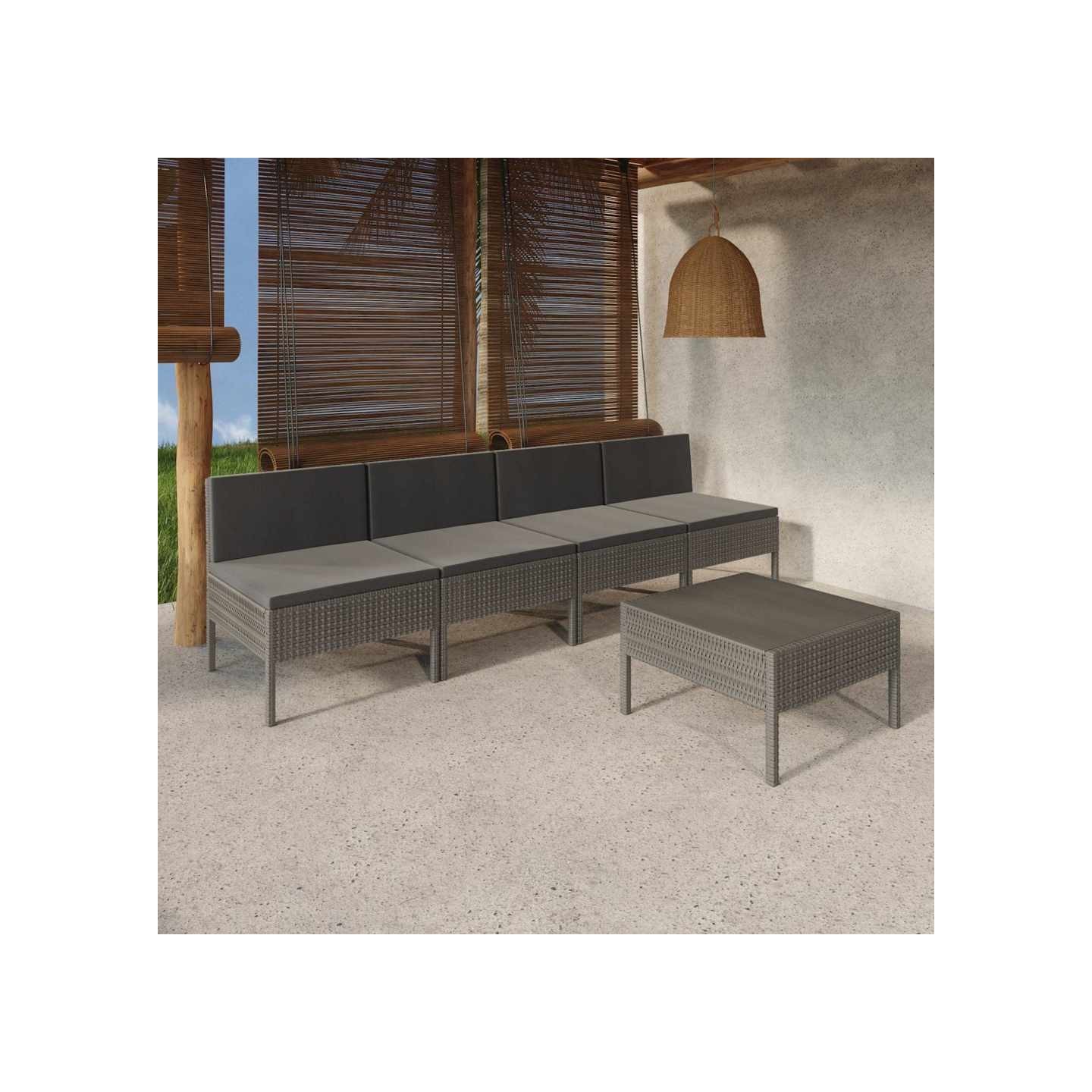 Salon de jardin 5 pcs avec coussins résine tressée gris