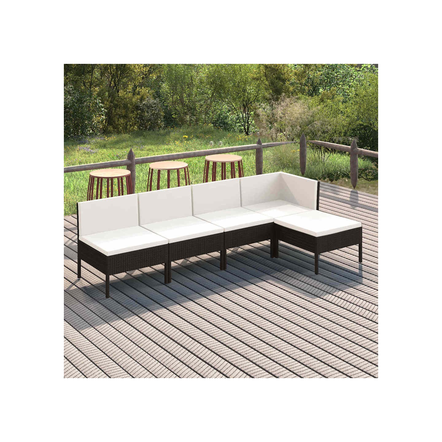 Salon de jardin 5 pcs avec coussins résine tressée noir