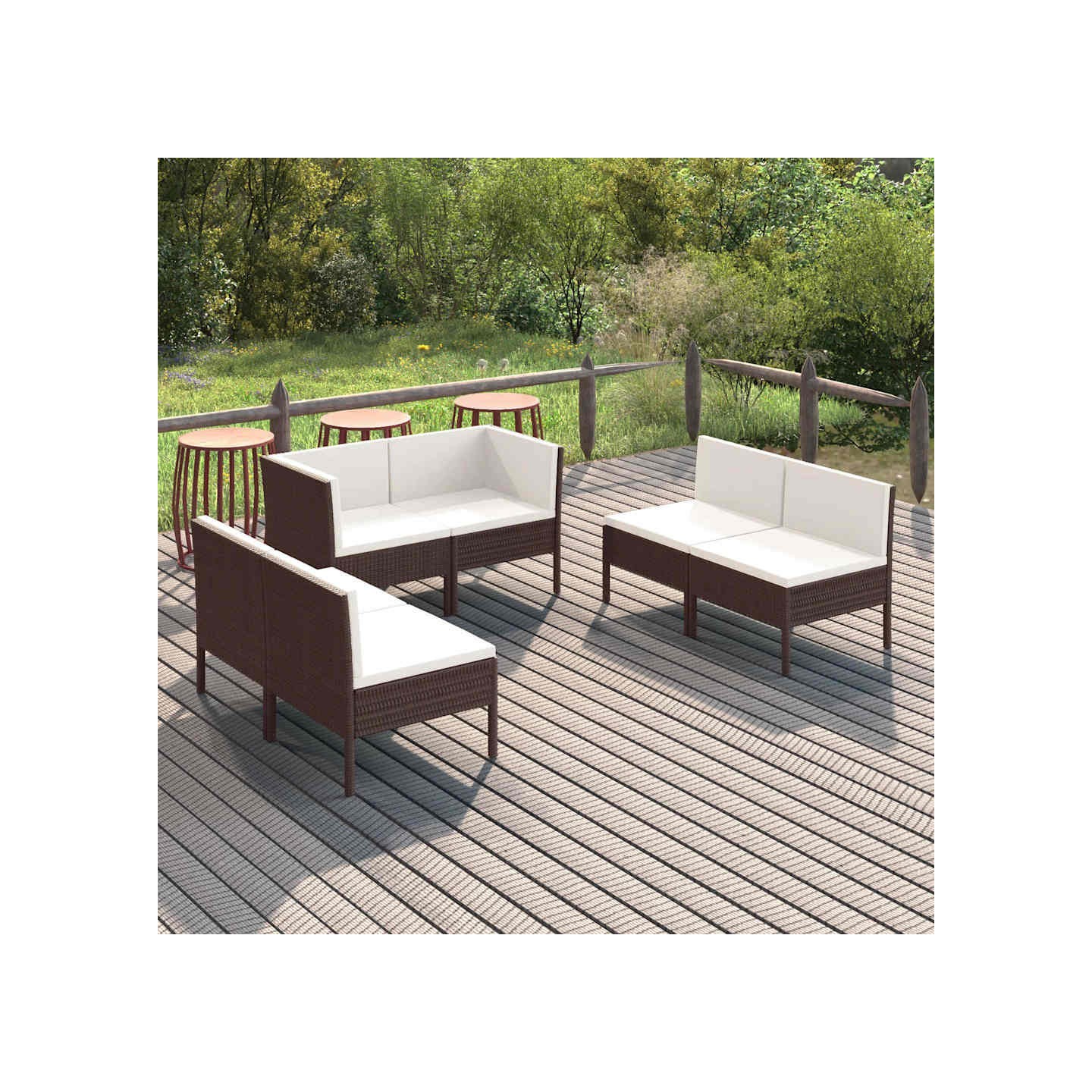 Salon de jardin 6 pcs avec coussins Résine tressée Marron