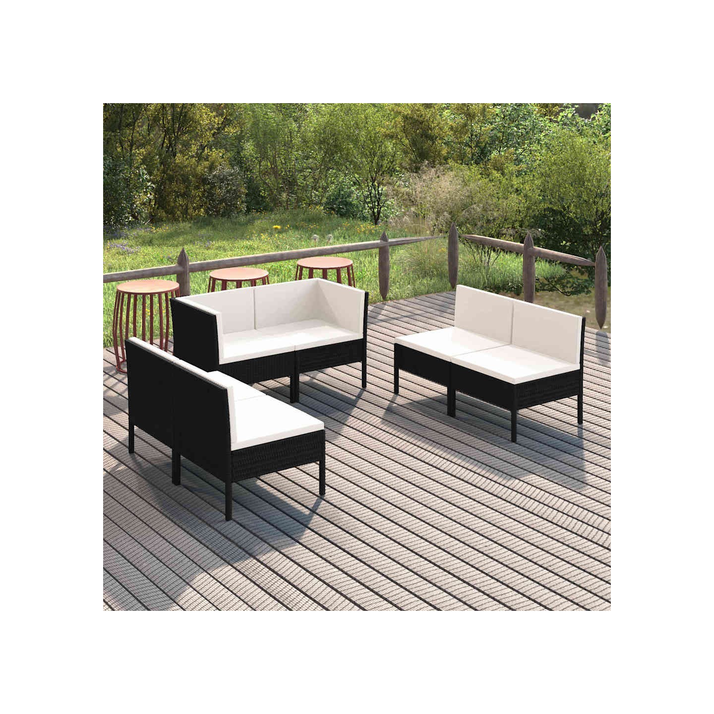 Salon de jardin 6 pcs avec coussins résine tressée noir
