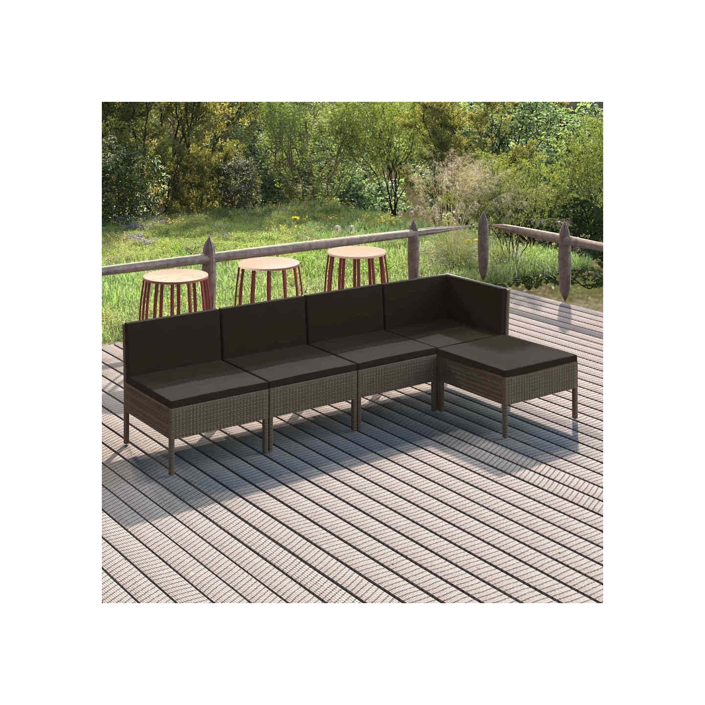 Salon de jardin 5 pcs avec coussins résine tressée gris