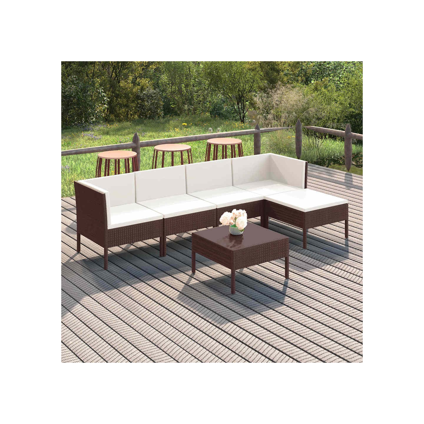 Salon de jardin 6 pcs avec coussins Résine tressée Marron