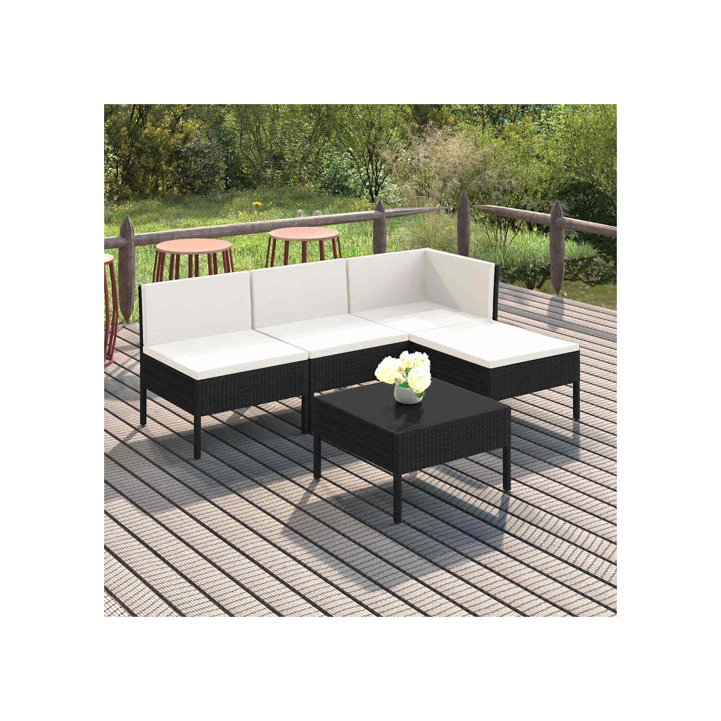Salon de jardin 5 pcs avec coussins résine tressée noir