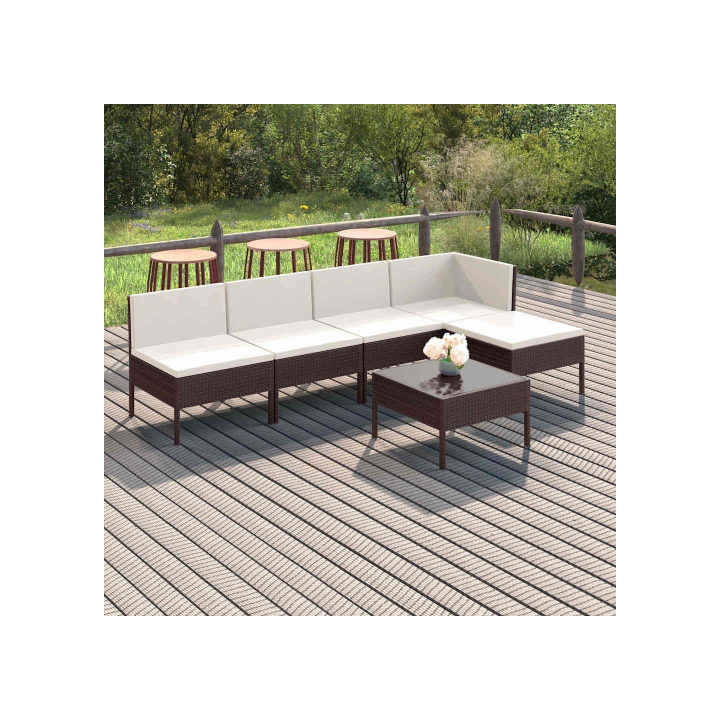 Salon de jardin 6 pcs avec coussins Résine tressée Marron