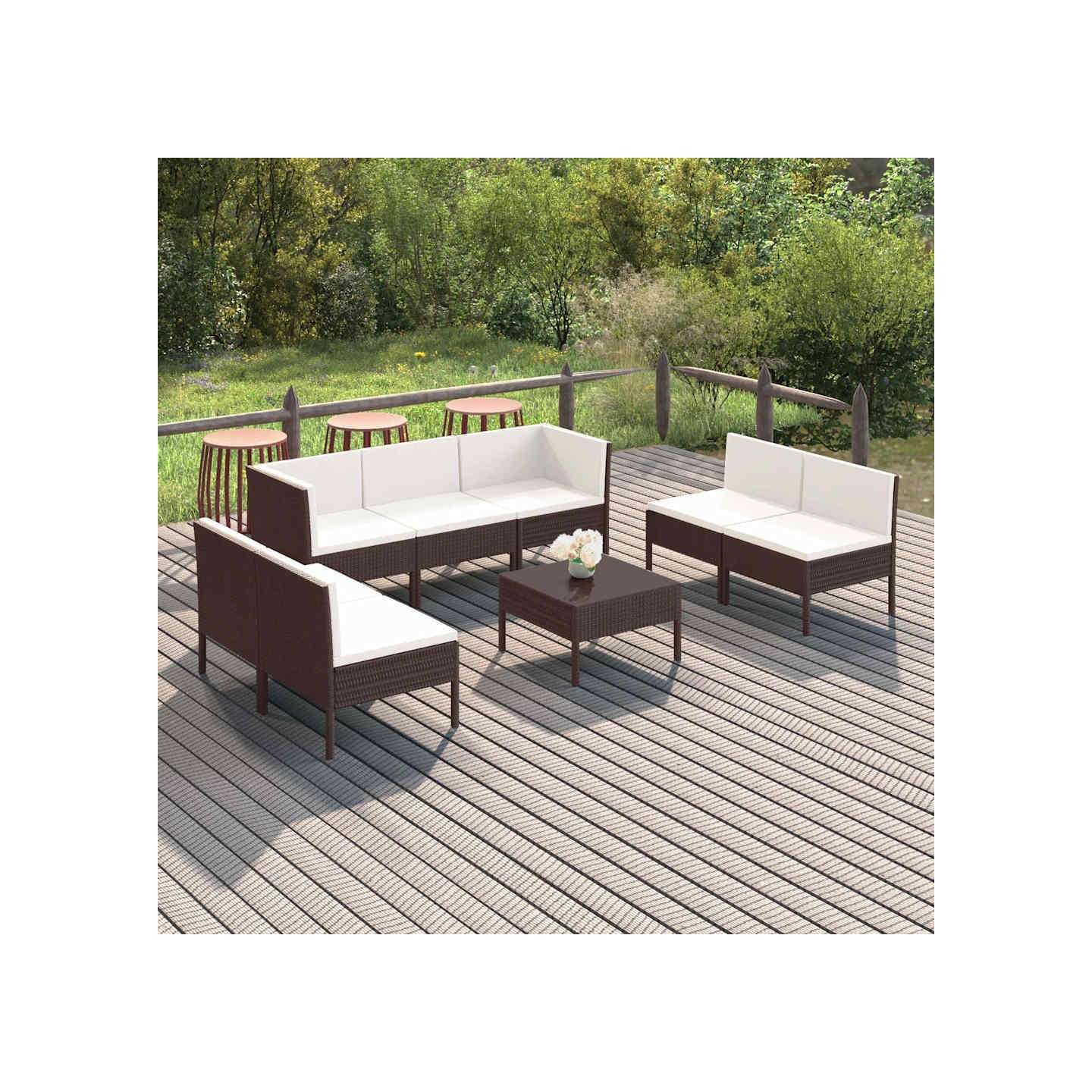 Salon de jardin 8 pcs avec coussins résine tressée marron
