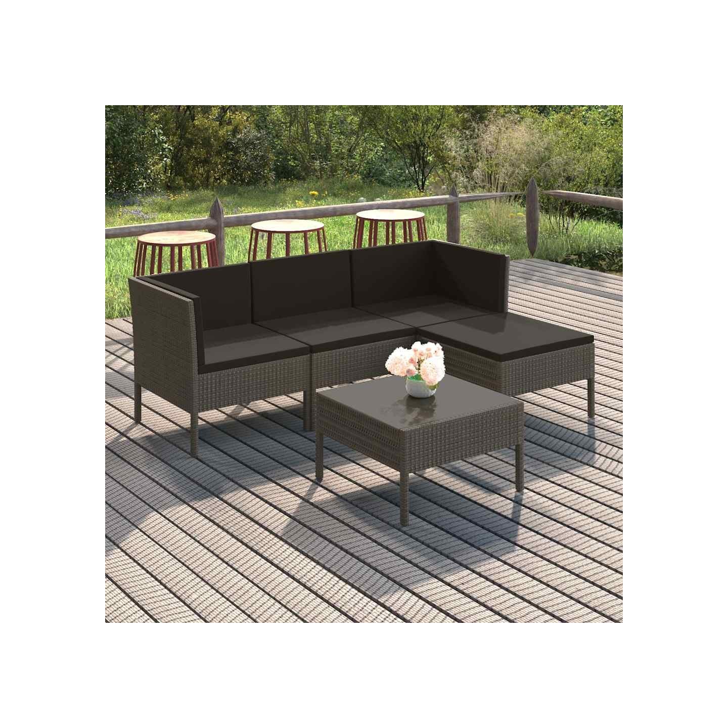 Salon de jardin 5 pcs avec coussins résine tressée gris